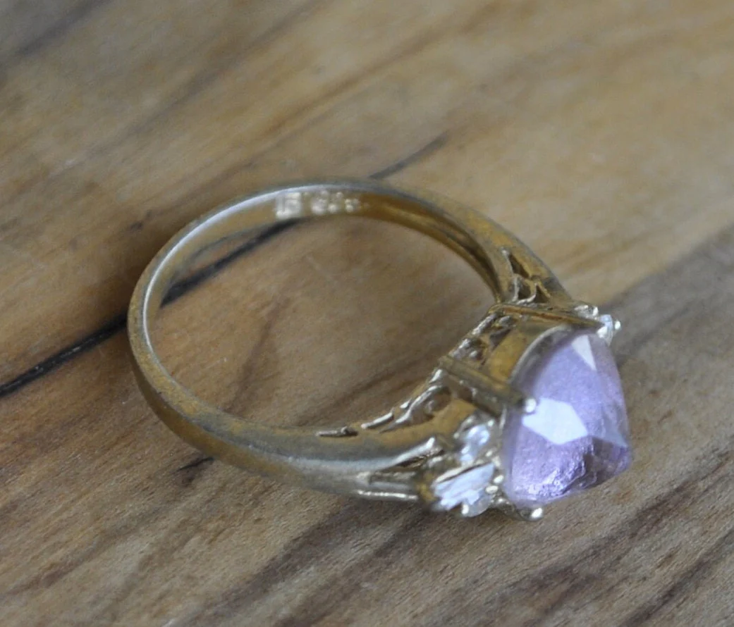Antique Sterling Silver Ring Gold Tone - Size 8 Ring Size 8 (18.1 MM Band) - Purple Fluorite and Cubic Zirconia Stones - 925 Silver - Image 8