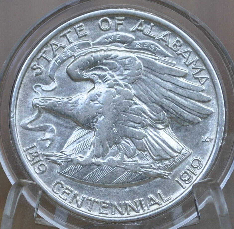 Authentic 1921 Alabama Half Dollar Commemorative Half Dollar - AU (About Uncirculated) - Alabama Centennial Half 1921, Original - Image 6
