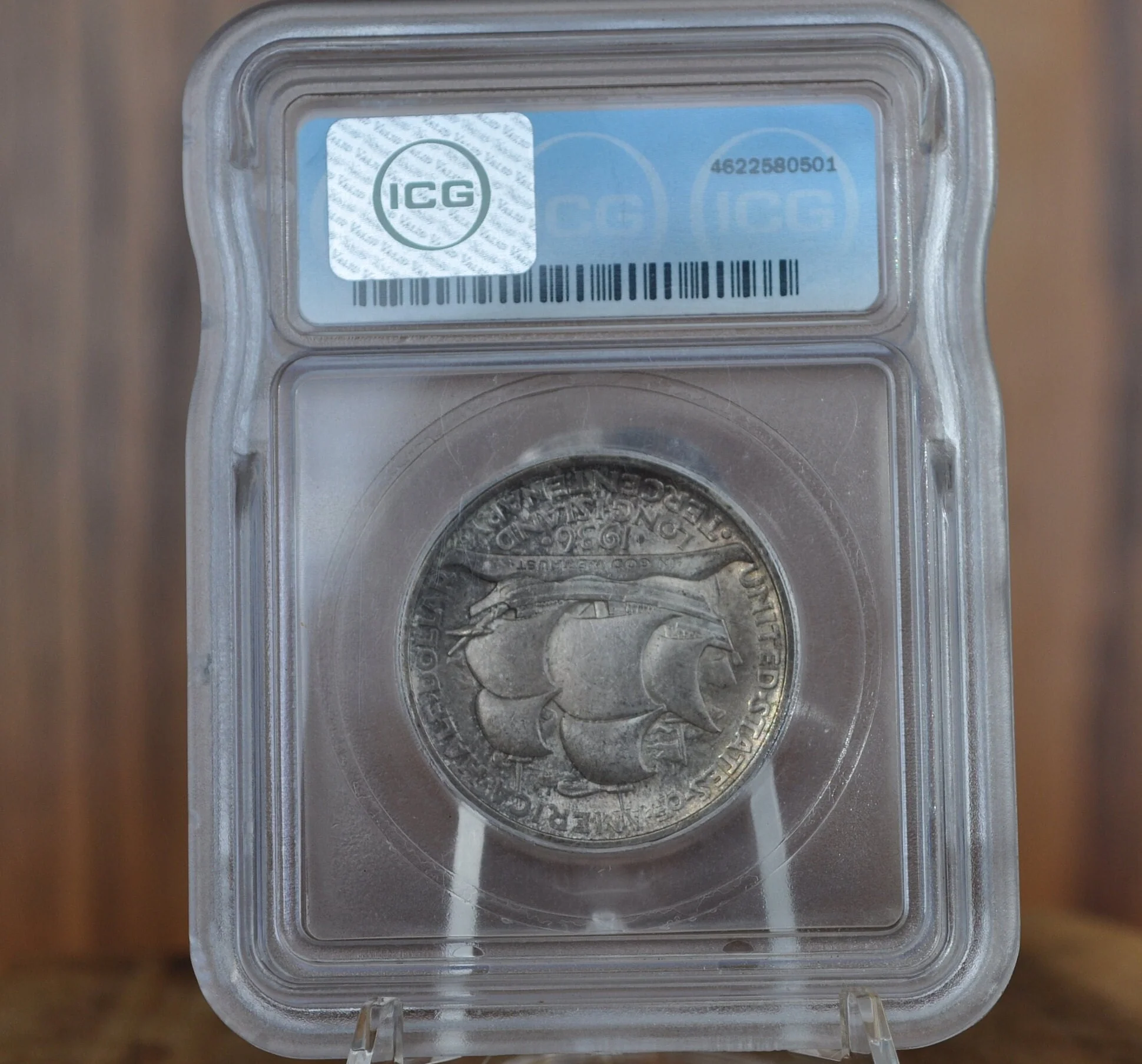 Authentic 1936 Long Island Tercentenary Silver Half Dollar - MS60+ (Uncirculated), Toned - Long Island Commemorative Half Dollar 1936 - Image 4
