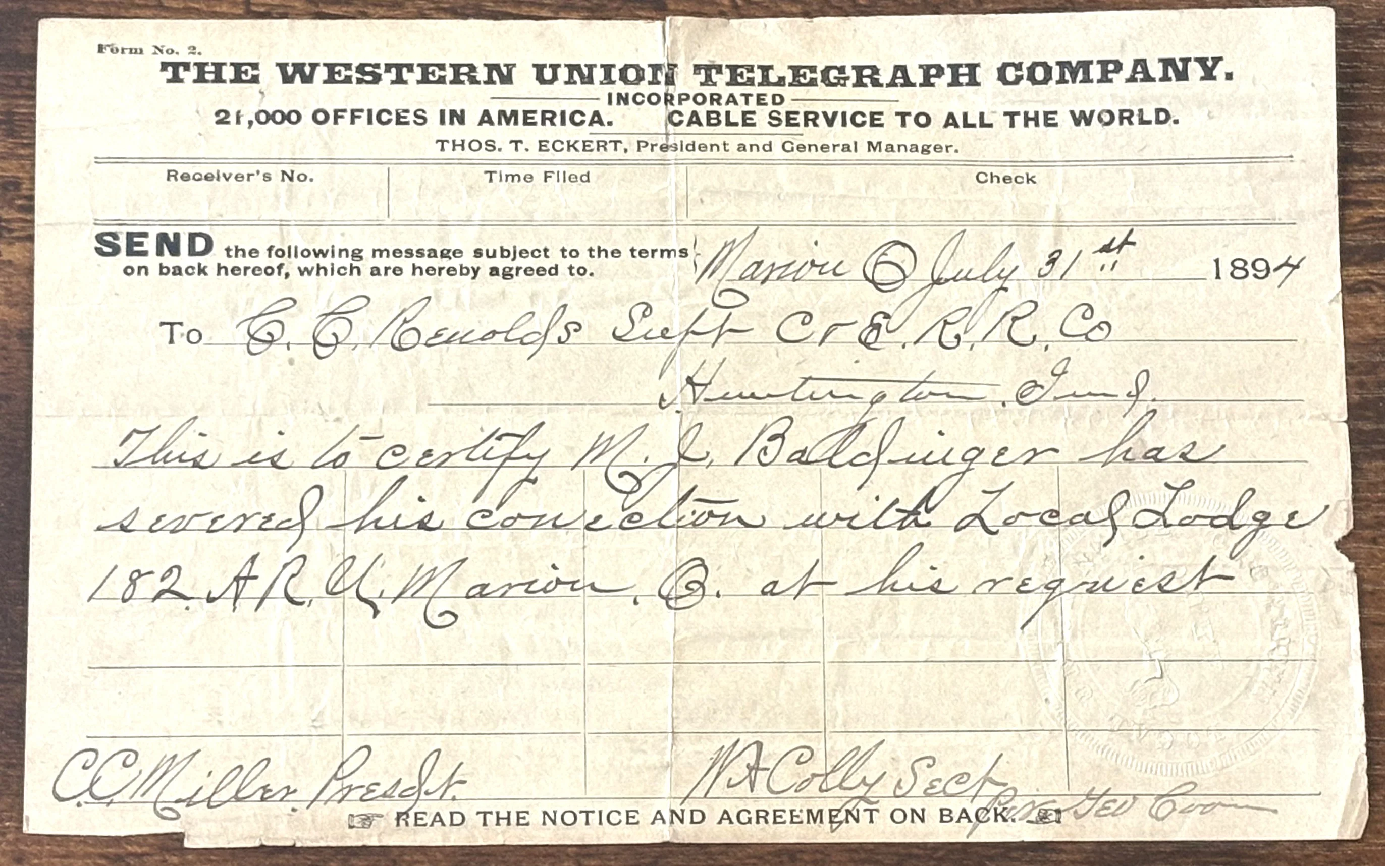 Western Union Telegraph Co. Lot of Two Documents - Vintage Western Union Telegraph Paperwork Lot of 2 - Image 4
