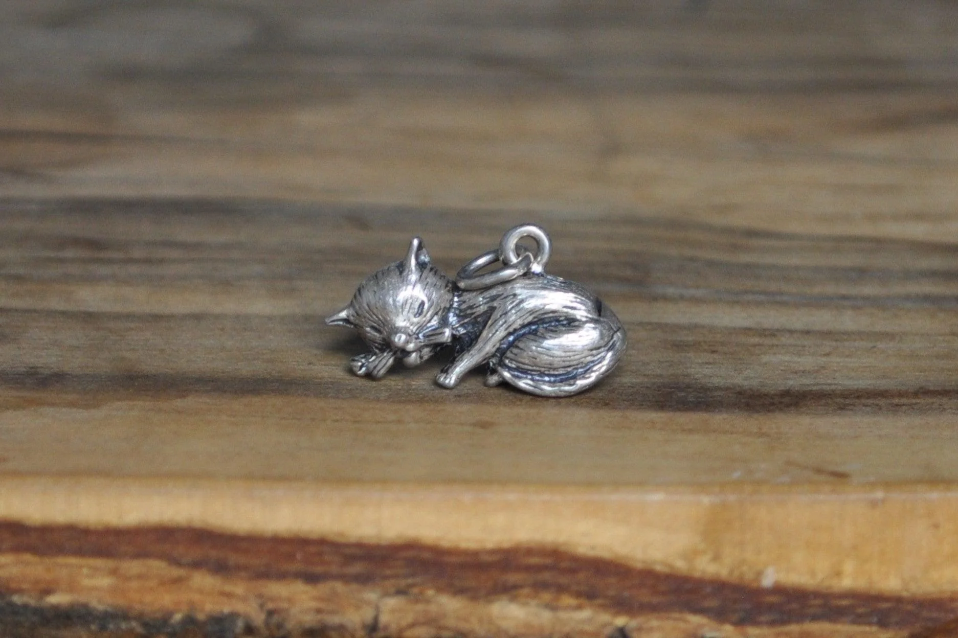 Silver Sleepy Cat Charm - Tested Sterling Silver - Sleeping Kitty Charm - Image 6