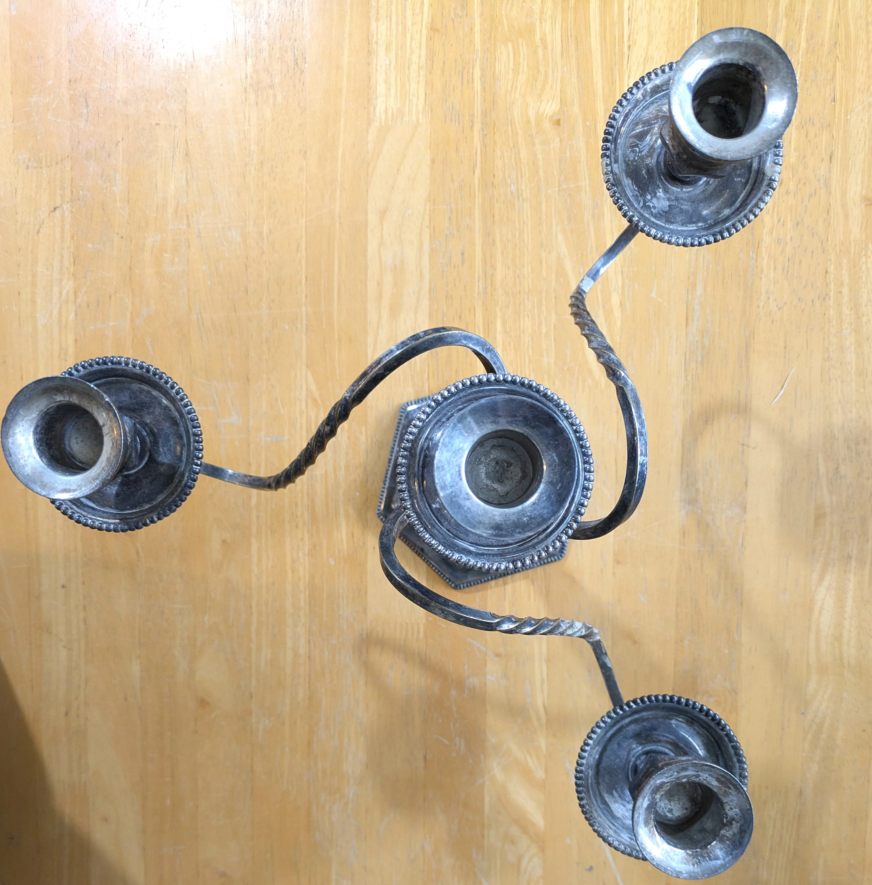 Antique Rotating 4 Arm Candelabra - Silverplate - Slight Tilt - Measurements and Weights Seen in Photos - Image 2