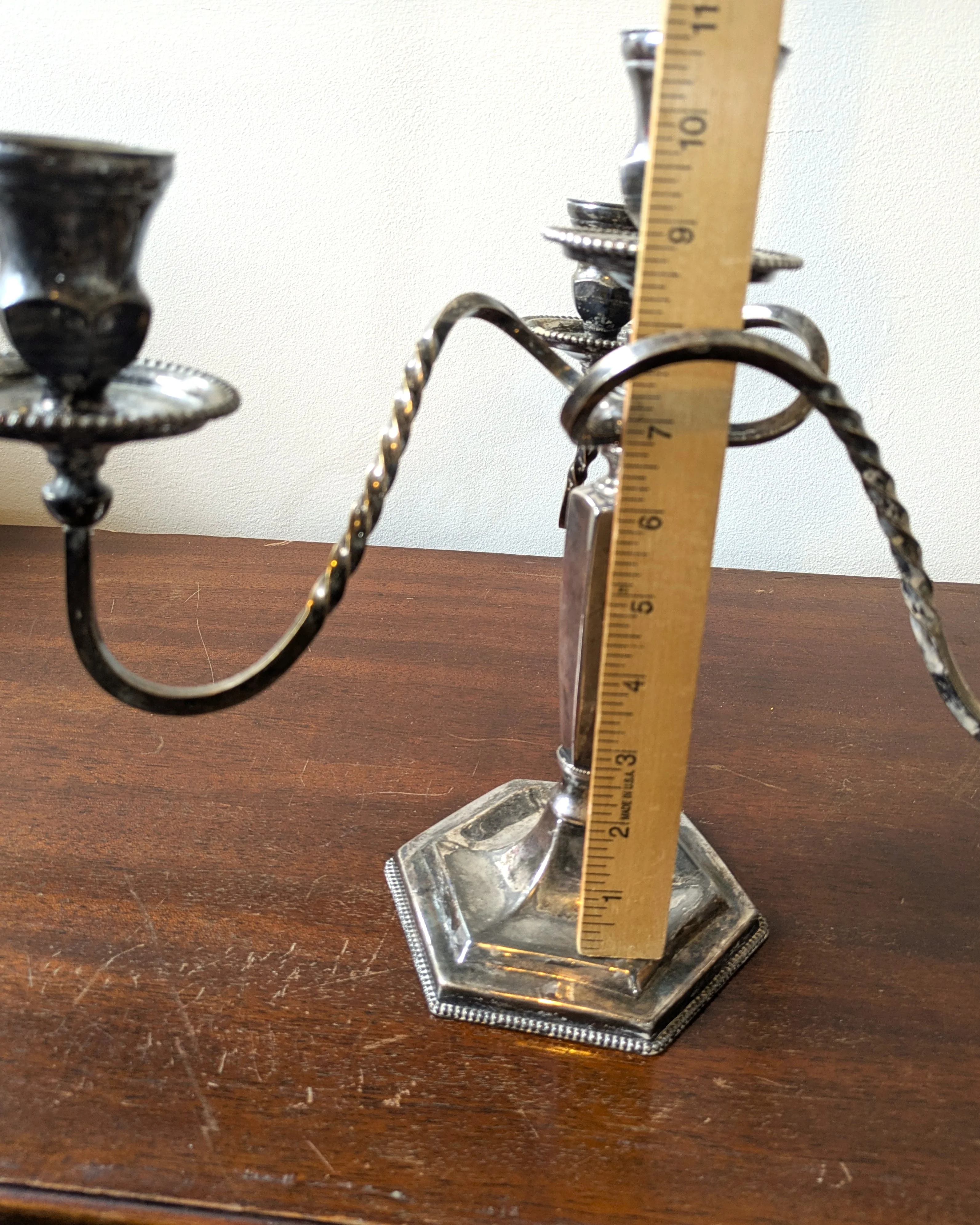 Antique Rotating 4 Arm Candelabra - Silverplate - Slight Tilt - Measurements and Weights Seen in Photos - Image 8