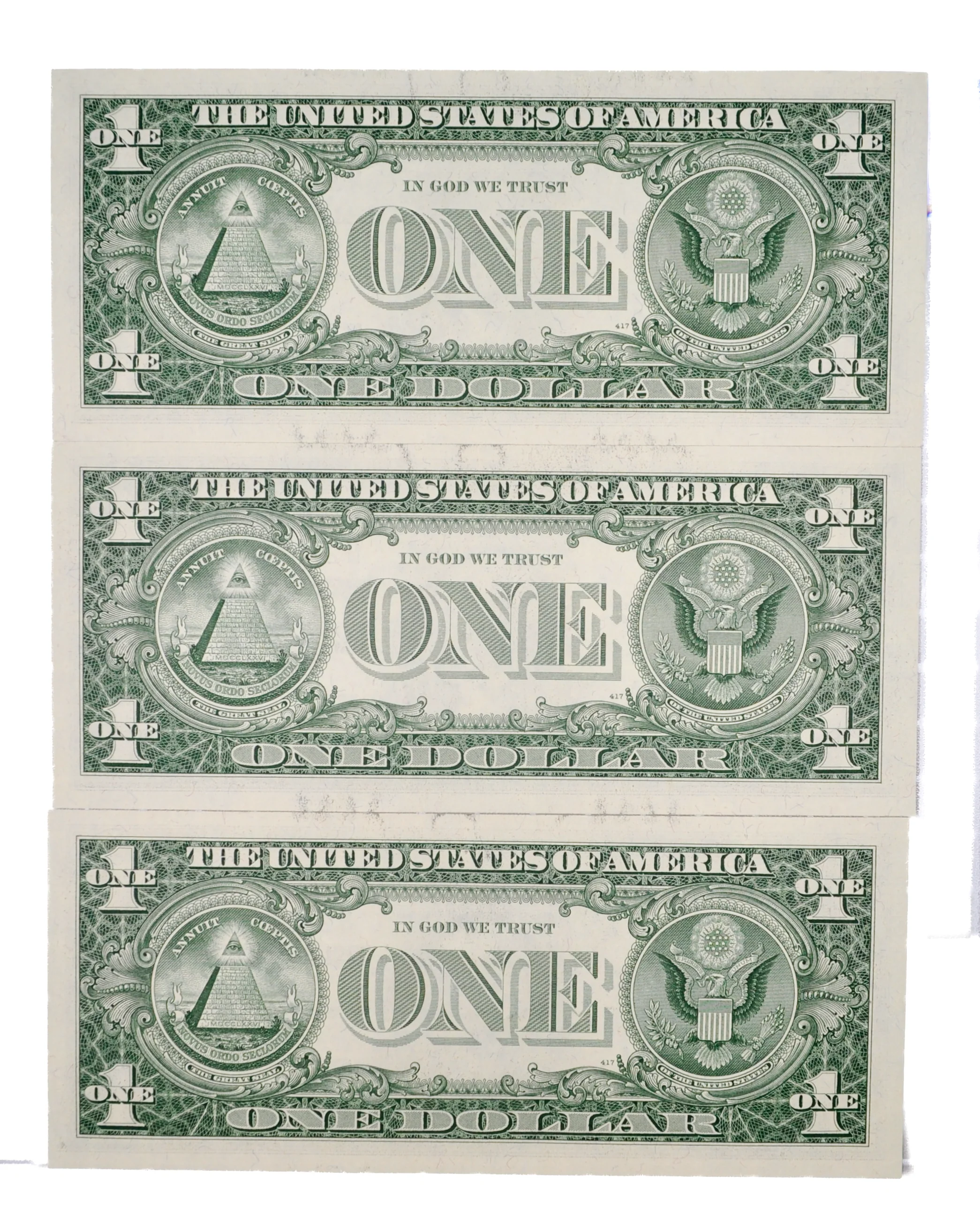 Consecutive Trio 1957 A Fancy Lucky 777 Serial 1 Dollar Silver Certificates - Uncirculated (UNC) - 1957A Blue Seal Sequential Set - Fr#1620 - Image 2