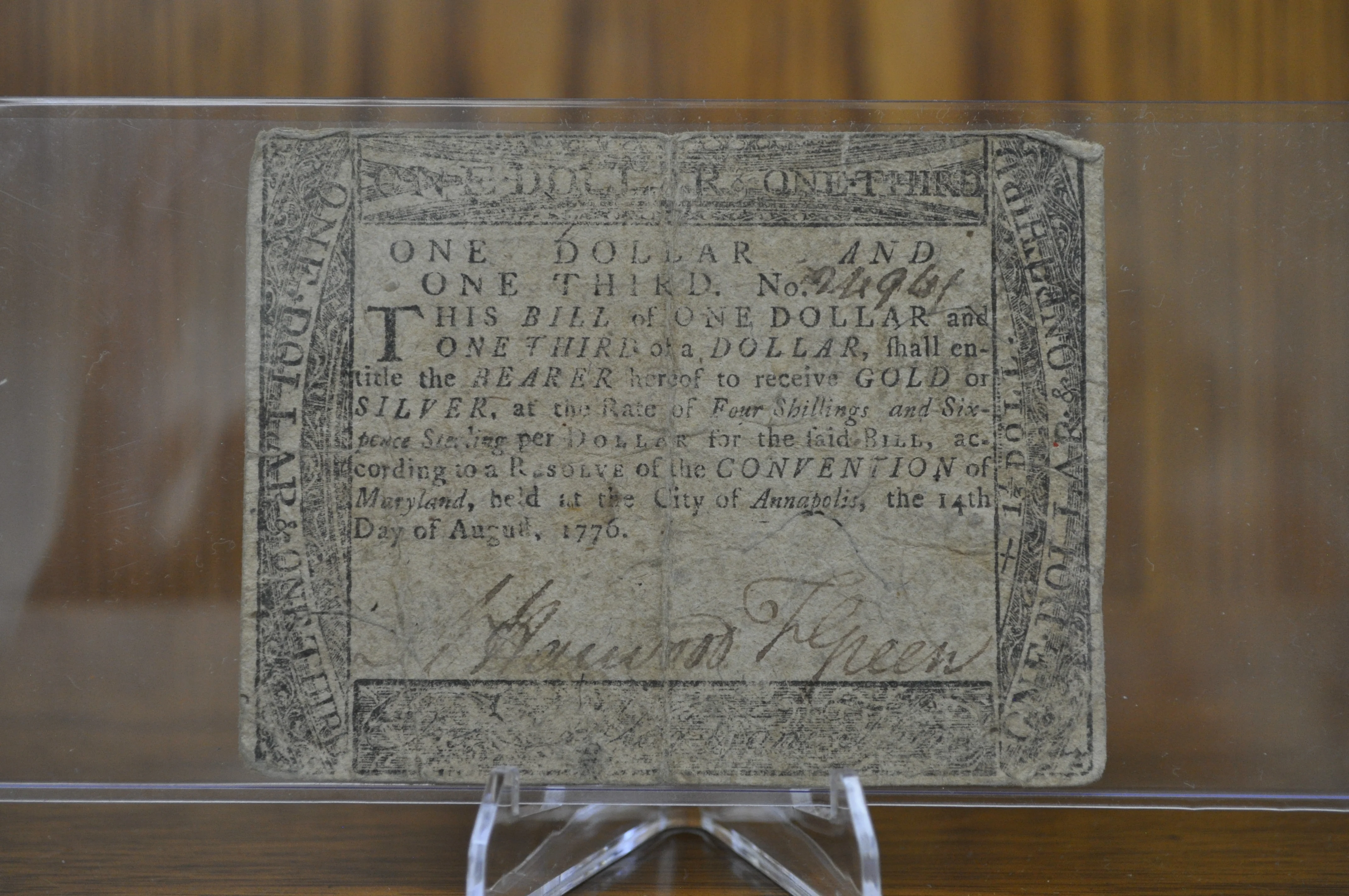 1776 State of Maryland 1 and 1/3 Dollar August 14th 1776 - Continental Currency - August 14th 1776 1 1/3 Dollar Note - MD-97 - MD 8/14/1776, Colonial Note - Image 3