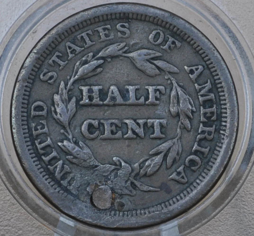 1851 Braided Hair Half Cent - VF Details, Plugged - Braided Hair Half Cent - 1851 Half Penny - Image 3