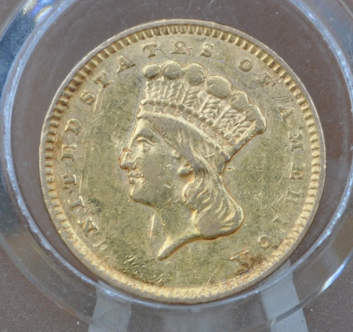 1856 Indian Princess Head One Dollar Gold Coin (Type 3) - XF+ Grade / Condition, Beautiful Coin - 1 Dollar Gold 1856 Indian Princess - Image 4
