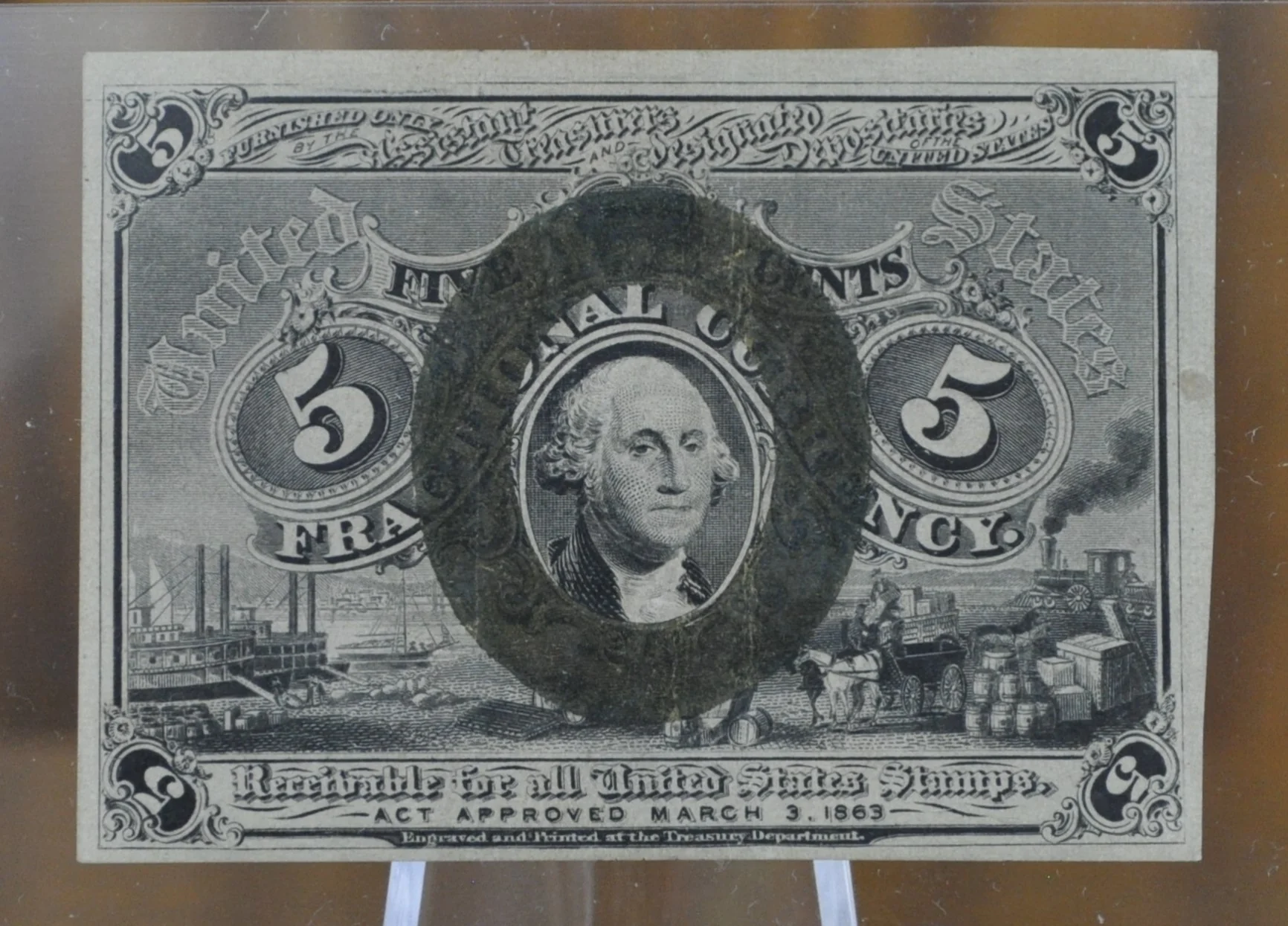 2nd Issue 5 Cent Fractional Note Fr#1234 - Uncirculated - "18-63" and "S" on reverse, rarer variety - Second Issue Fractional Note Five Cent, Friedberg Number 1234 - Image 3