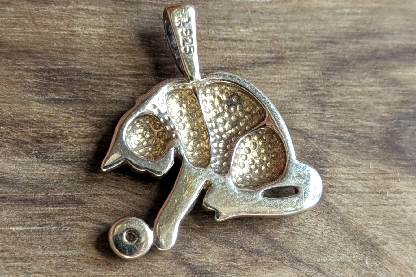 Diamond Accent Danbury Mint Gold Plated Silver Playing Cat Pendant - Stamped and Tested Sterling Silver - Diamond Studded Gold Cat - Image 2
