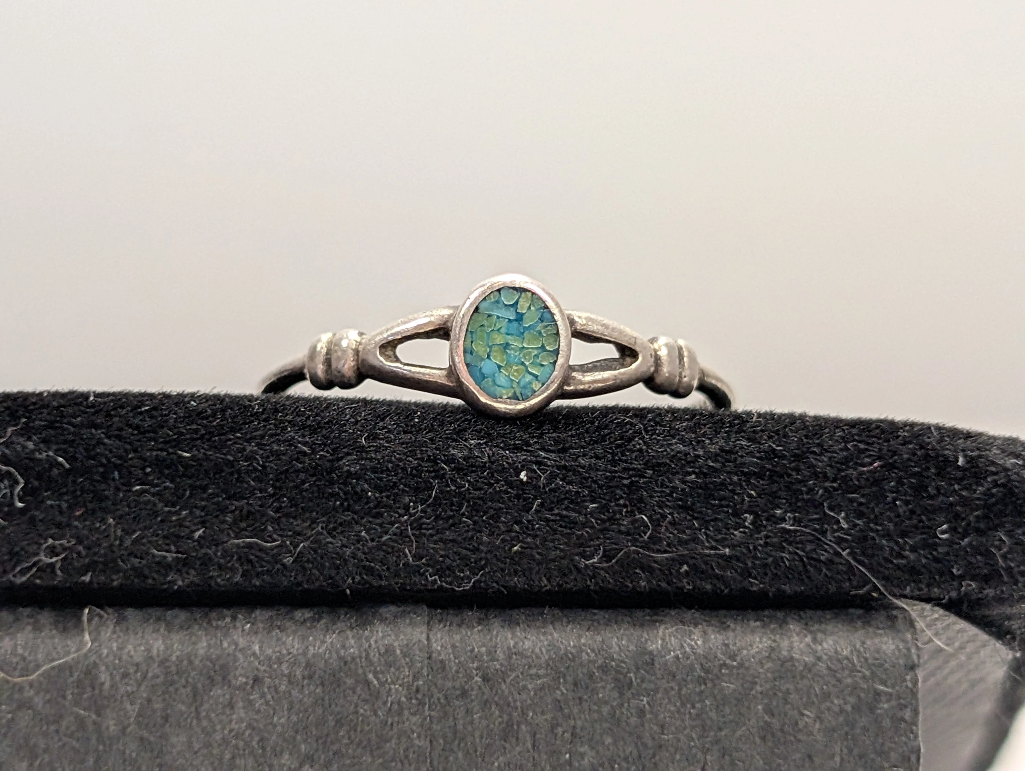 Dainty Sterling Silver Mosaic Turquoise Ring - Size 5.5 - Stamped and Tested Sterling Silver - Open Gallery - Image 4