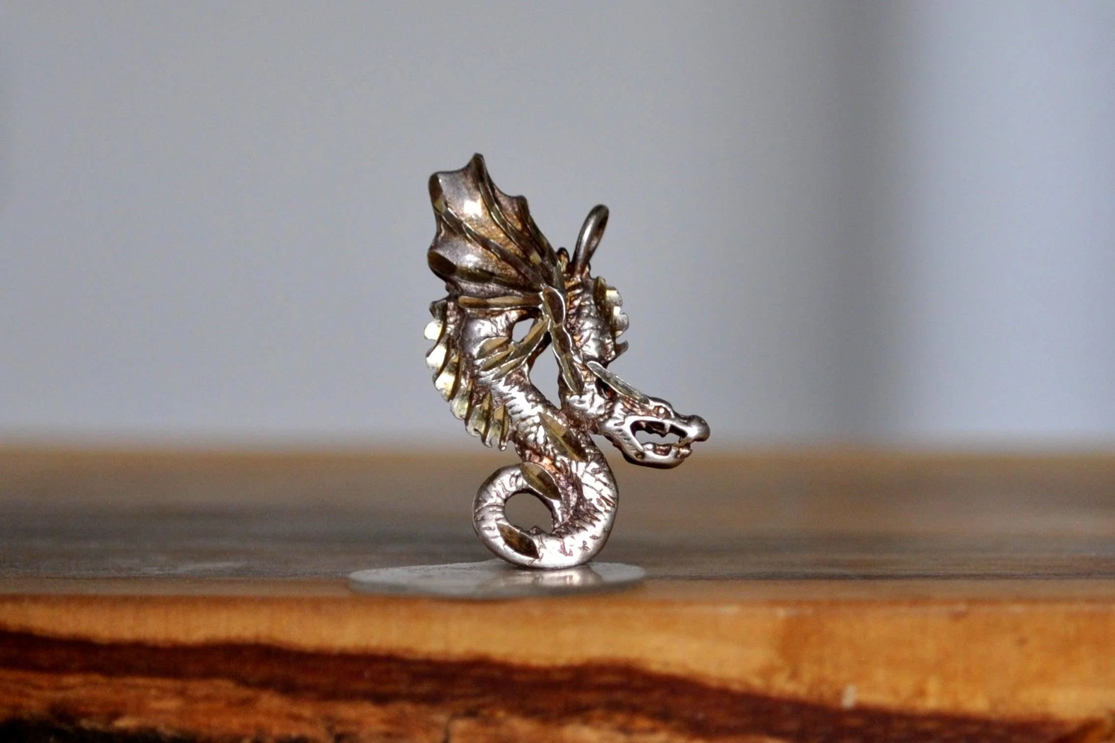 Detailed Silver Winged Dragon Charm - Stamped and Tested Sterling Silver - Scary Dragon Charm - Image 4