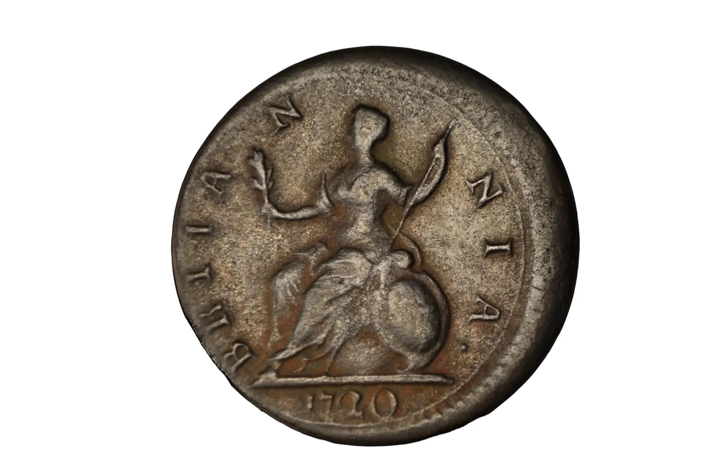 1720 Great Britain George I Halfpenny Error 10% Off-Center Strike - Rare 1720 George I Halfpenny 10% Off-Center Error Strike - Image 2