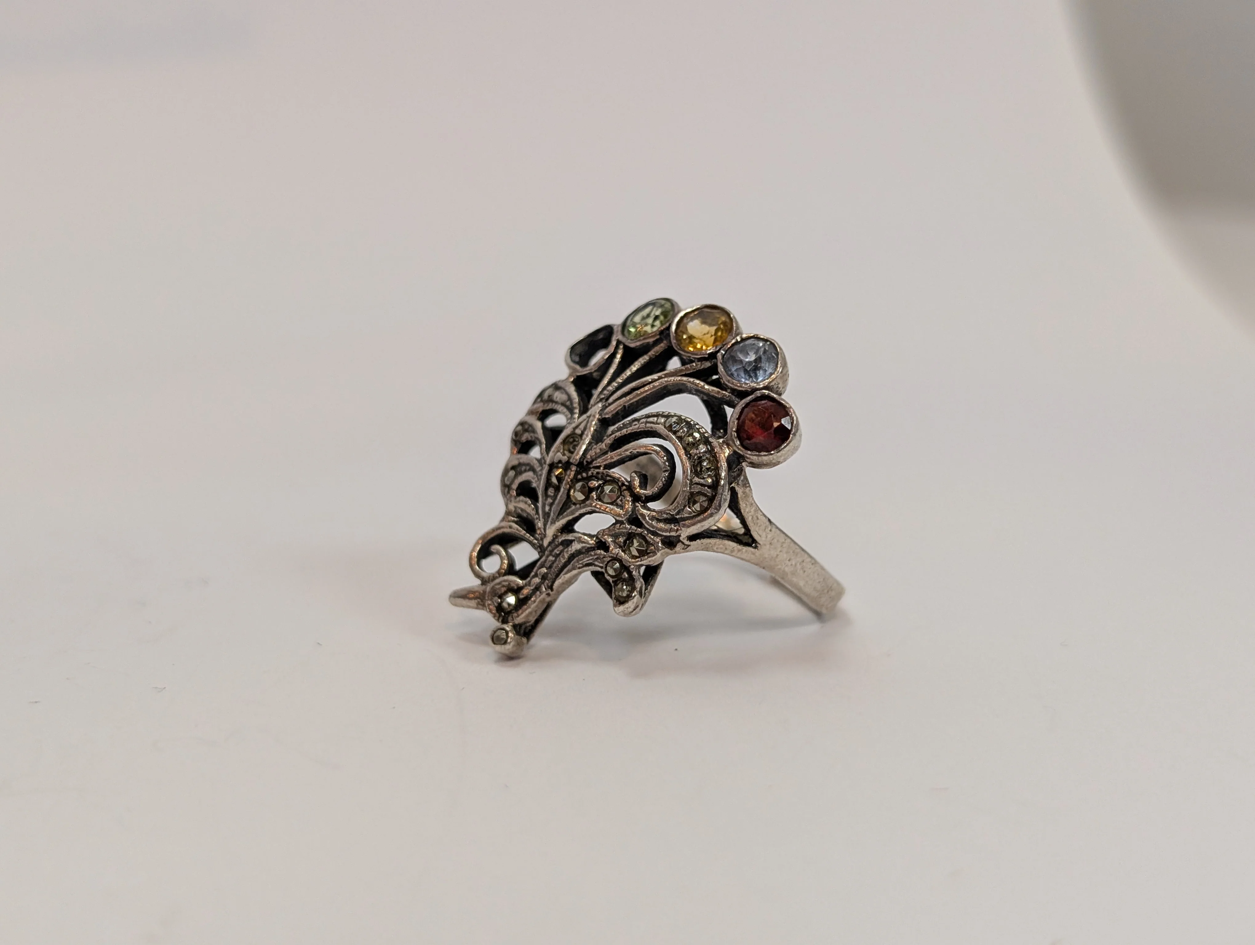 Estate Sterling Peacock Bond Ring - Stamped and Tested Sterling Silver - For Repair - Image 7