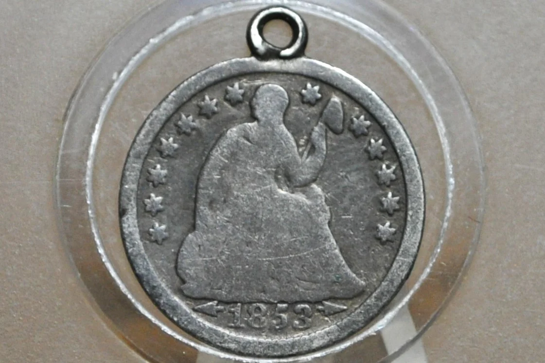 Genuine Antique Love Token, Papa - Made From an 1880's Silver Half Dime - Beautiful Scroll Work, 1800s Silver Love Token, Papa Love Token - Image 2
