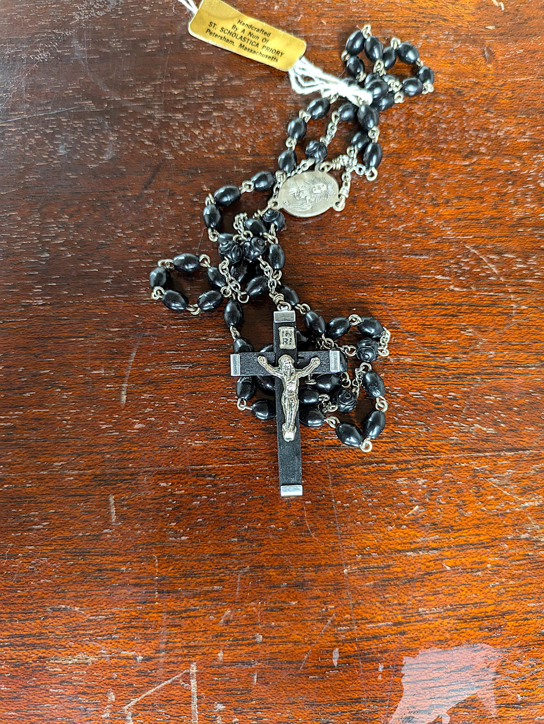 Handcrafted St. Scholastica Priory Black Cocoa Bead Rosary - Nun-Made Black Rosary - St. Scholastica Priory, Petersham, Massachusetts - Image 2