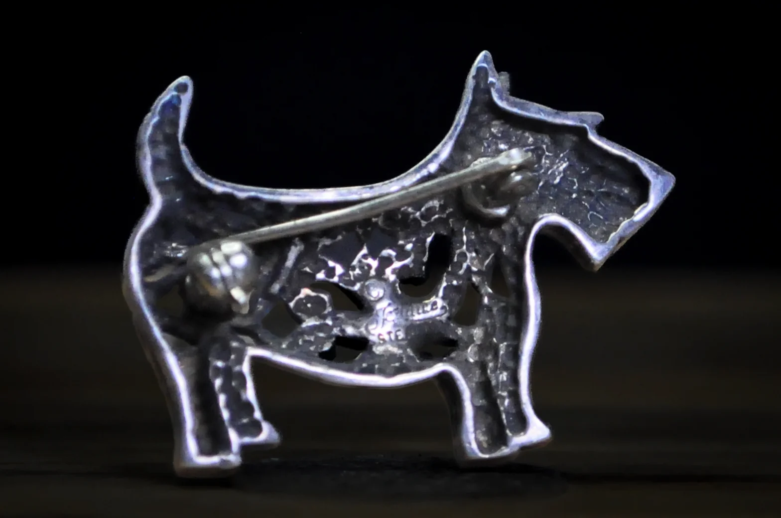Vintage Jezlaine Sterling Silver Scottie Dog Brooch Filigree Tribal Scroll Design - Jezlaine Scottish Terrier Pin 925 Sterling Silver Openwork Figural Jewelry - Image 3
