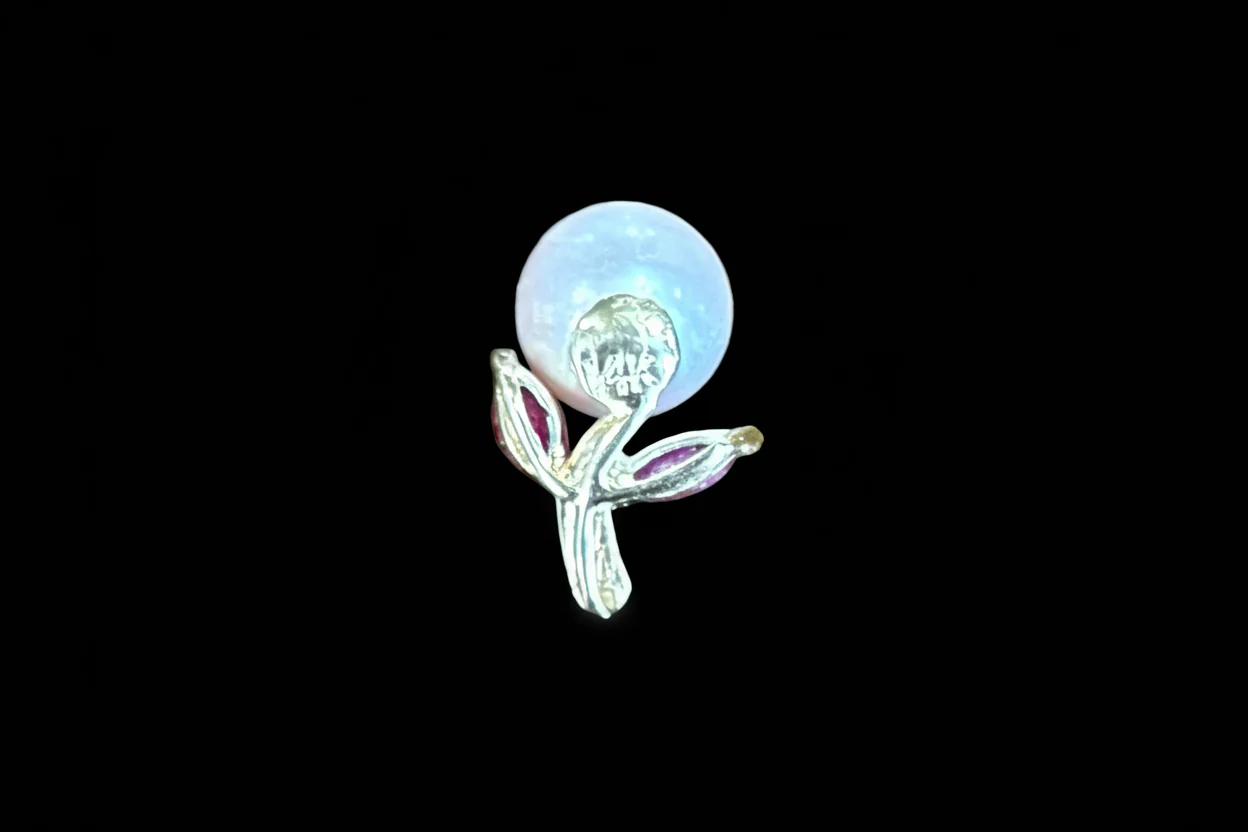 Maui Divers 14K Gold, Ruby & Pearl Hawaiian Floral Pendant - Maui Divers Ruby Flower & Pearl Pendant 14K Gold NIB with Spare Pearl - Image 3