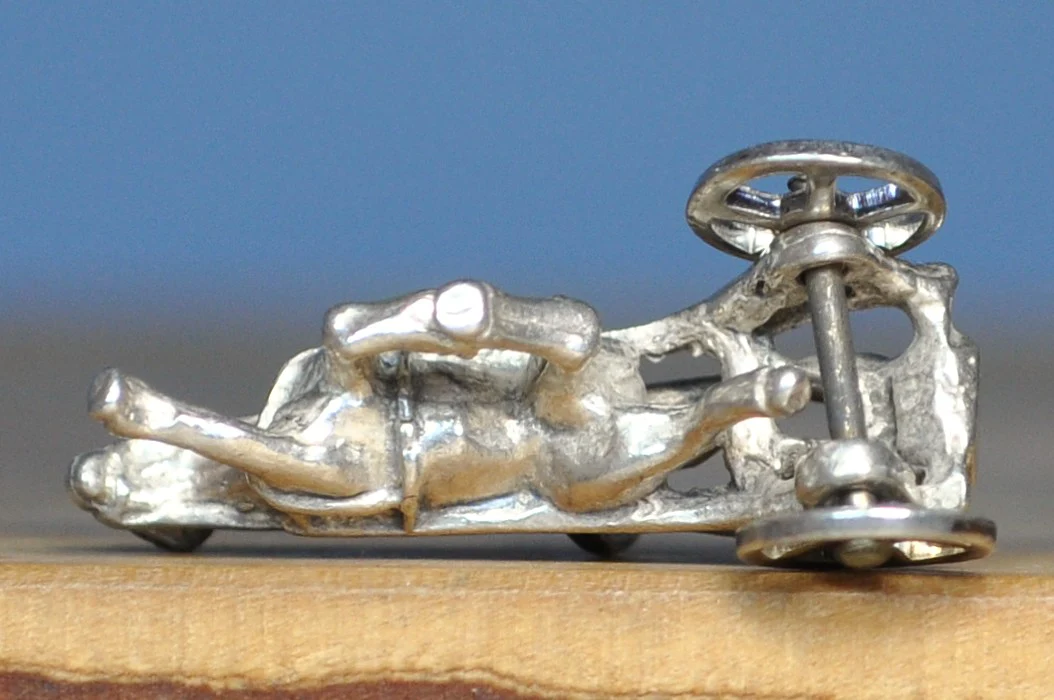 Antique Jockey Horse Racing Sterling Silver Charm - Vintage Moveable Chariot Horse and Buggy Pendant - Image 4