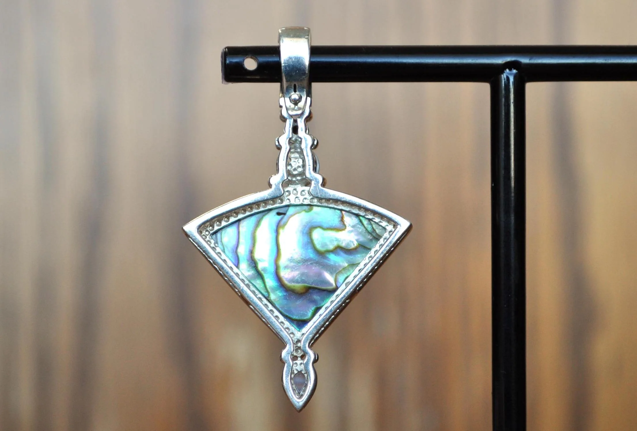 Mesmerizing Whitney Kelly 925 Sterling Silver MOP Garnet Moonstone Enhancer Pendant - Vintage 925 Whitney Kelly Jewelry - Lovely Piece - Image 5