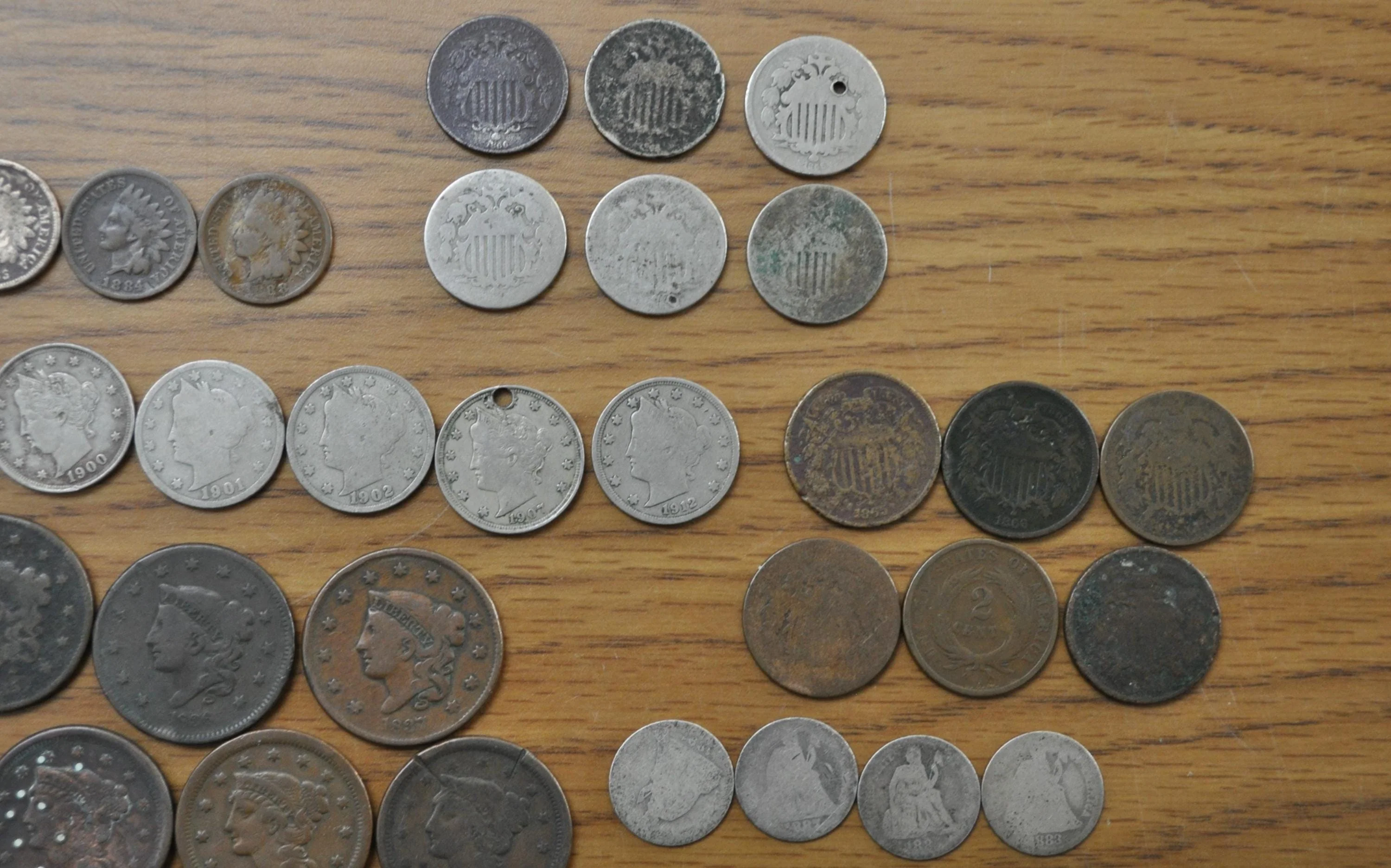 Old US Coin & Paper Currency Lot, Exact Items Photographed - Priced to Sell - Large Cents, Two Cent, Shield Nickels, V Nickels, Seated Dimes - Image 7