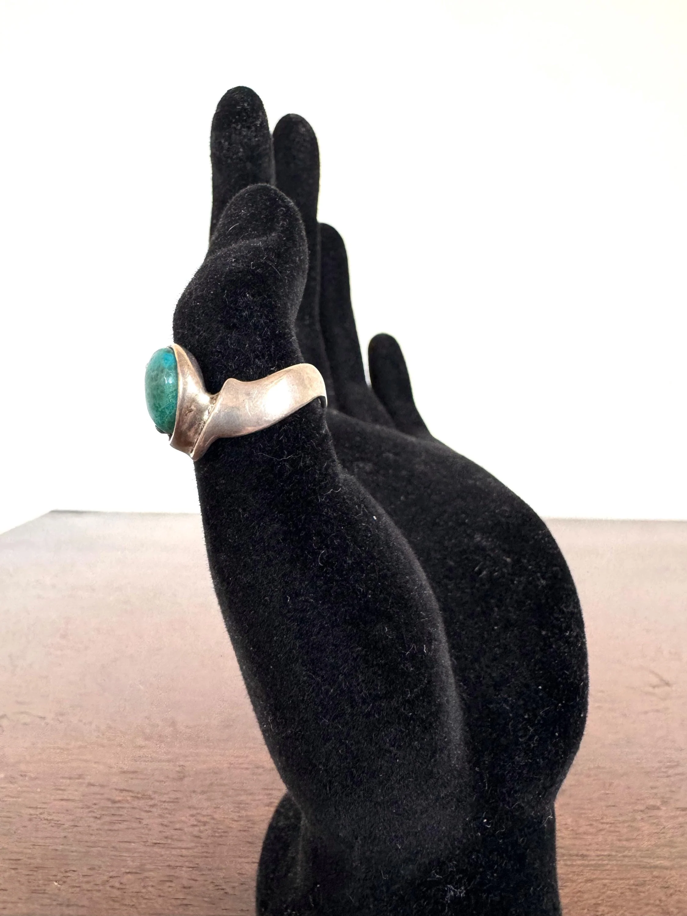 Ornate Sterling Silver Dokus Turquoise Ring - Size 6 - Dokus Ornate Design Ring - 925 Dokus Ring - Image 2
