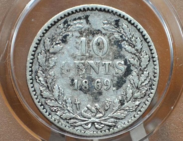 Rare 1869 Silver Netherlands 10 Cent Coin - VF/XF Grade / Condition - King William III - - Image 2