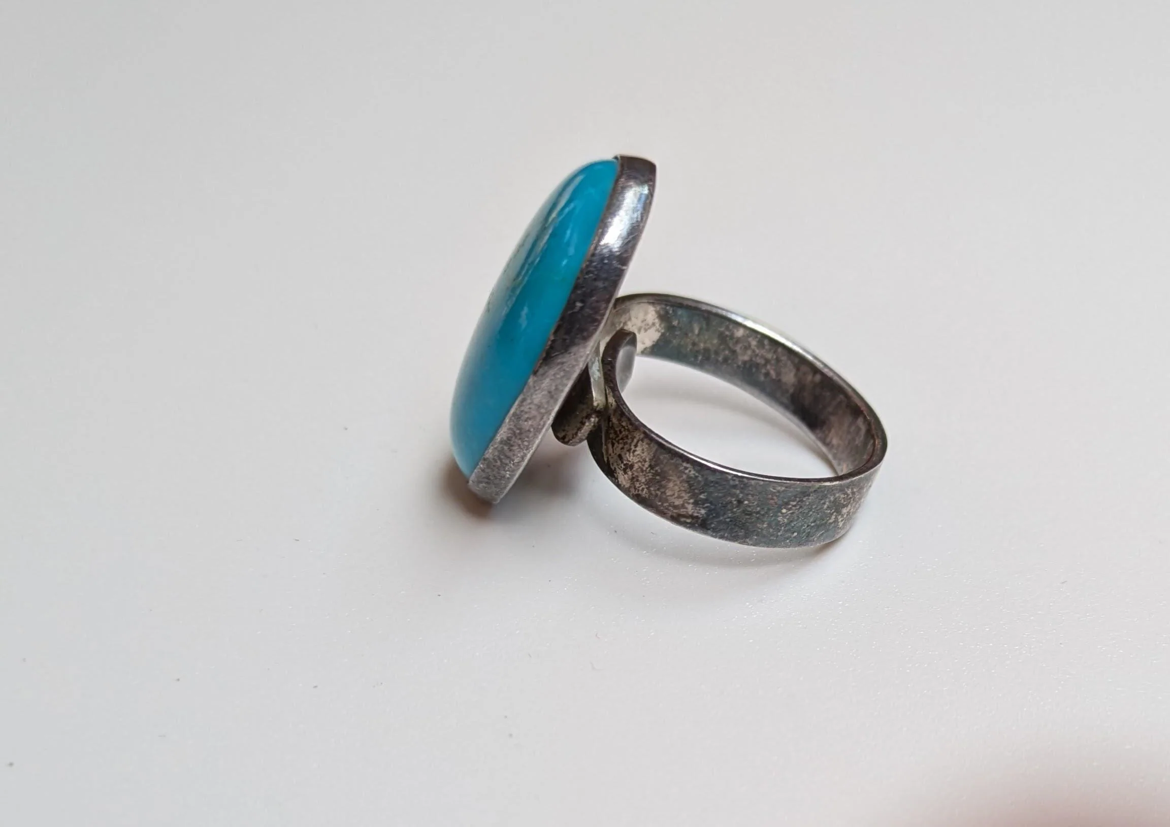Rare 925 Sterling Silver Blue Turquoise Ring - Size 7.5, Adjustable - Sterling Blue Turquoise Adjustable Ring - Image 2
