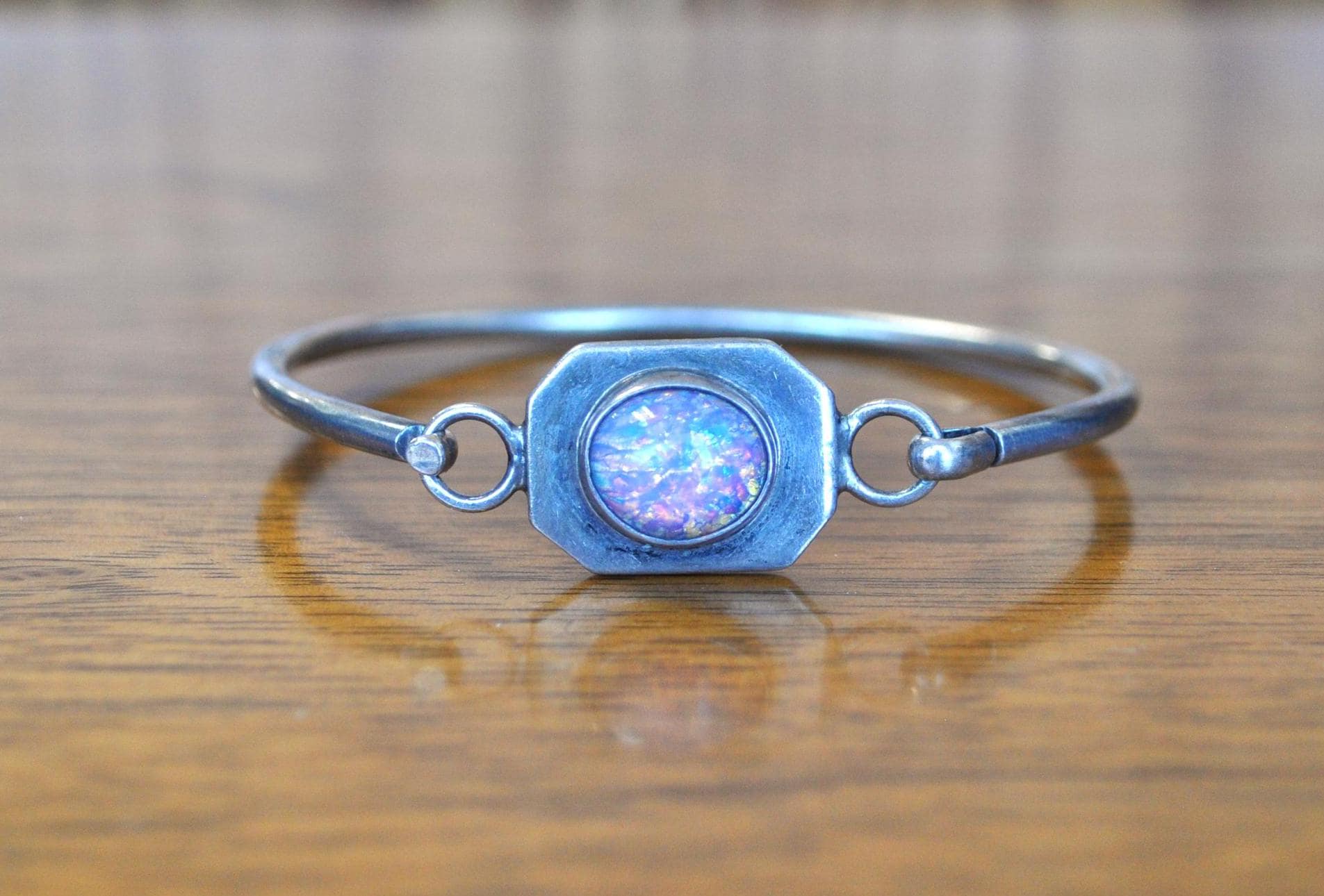 Rare Mexican 925 Sterling Silver Fire Glass Bracelet - Stunning Vintage "Mexico 925" Stamped Fire Glass Bracelet - 6.5 mm Wide, 5 mm Height - Image 3
