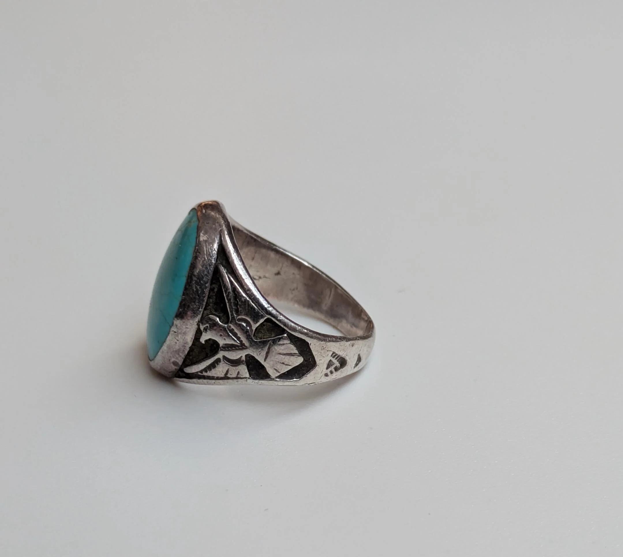 Rare Sterling Silver Men's Turquoise Silver Thunderbird Ring - Size 10 - Rare Native American Jewelry - Image 4
