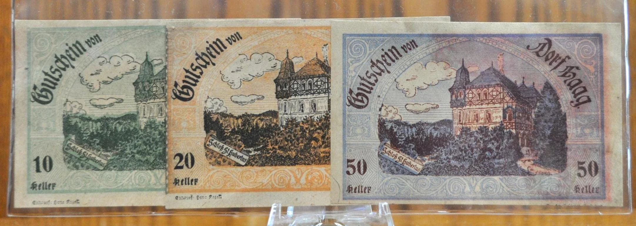 Set of 3 1920 Austria Heller Dorf Haag Notgeld - 10, 20, and 50 Heller - WWI Austrian Emergency Notes - 1920 Austria Heller Haag Dorf Notes - Image 2