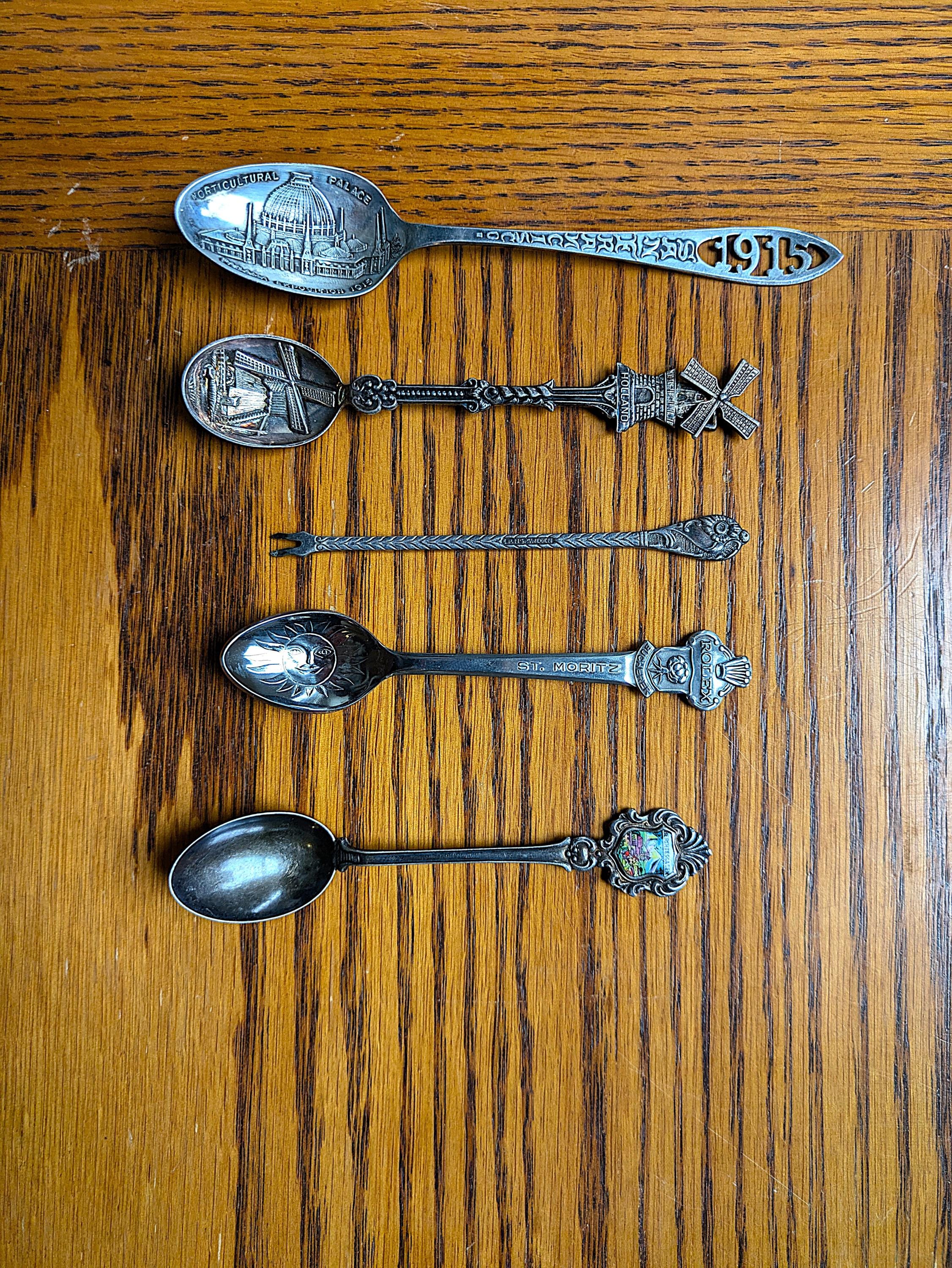 Set of 5 Antique Foreign Silver Souvenir Spoons - Décor & Collections - Silver Spoons and Lobster Fork - Souvenir Silverware - Image 2