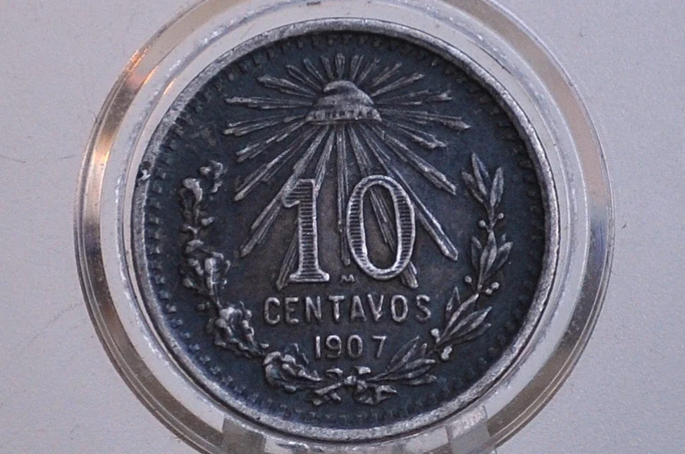 Silver 1907 Mexican 10 Centavos - XF, Great Condition - Mexico City Mint - Mexican Coins - 1900s Mexico - Beautiful Coin - - Image 2