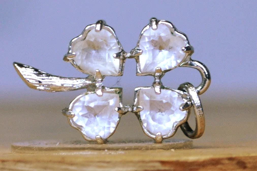 Spencer Quartz Heart Shaped Four-Leaf Clover Charm - Stamped and Tested Sterling Silver - Lucky Charm - Image 2