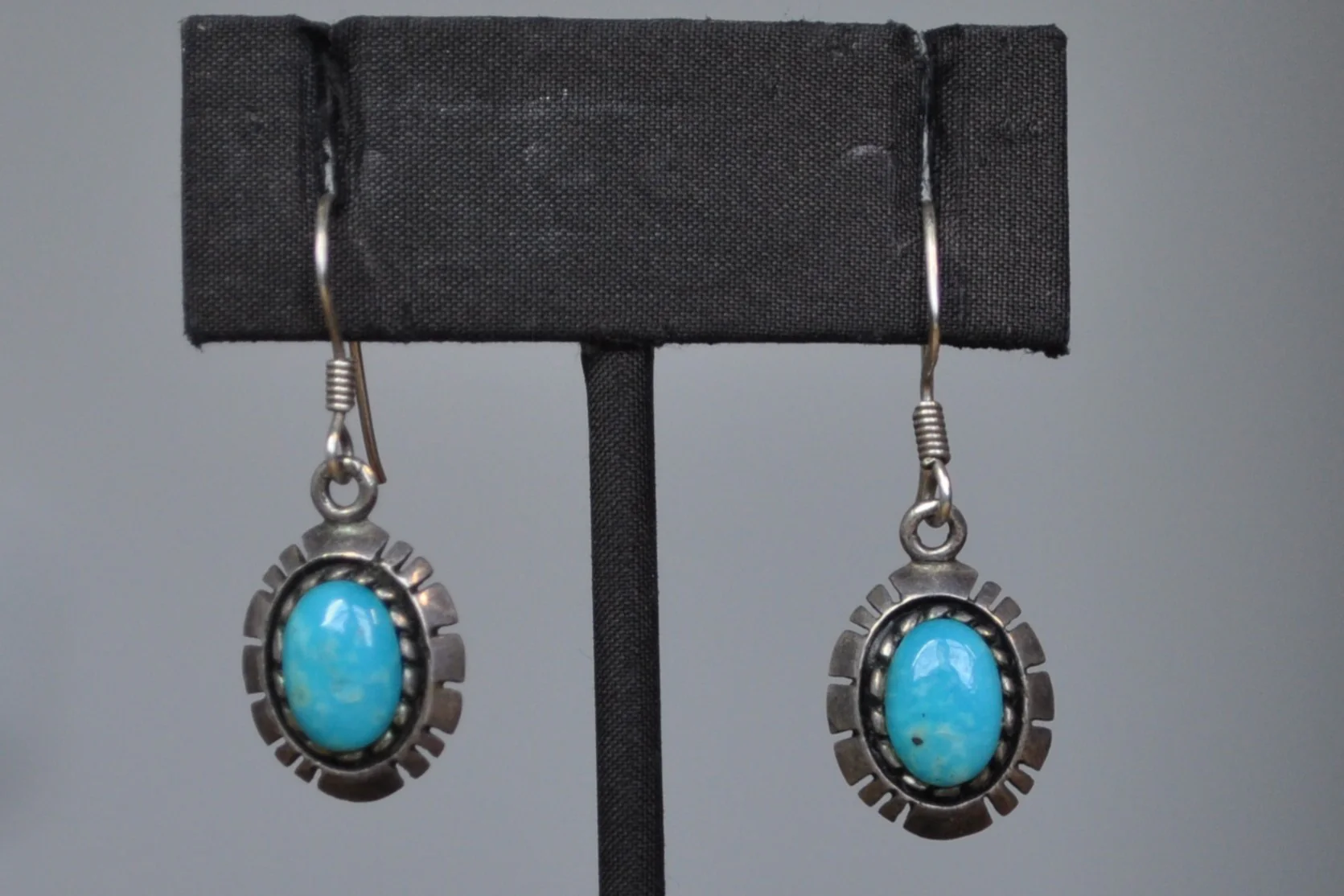 Silver Turquoise Cut Edges Earrings - Stamped and Tested Sterling Silver - Authentic Native Jewelry - Image 3