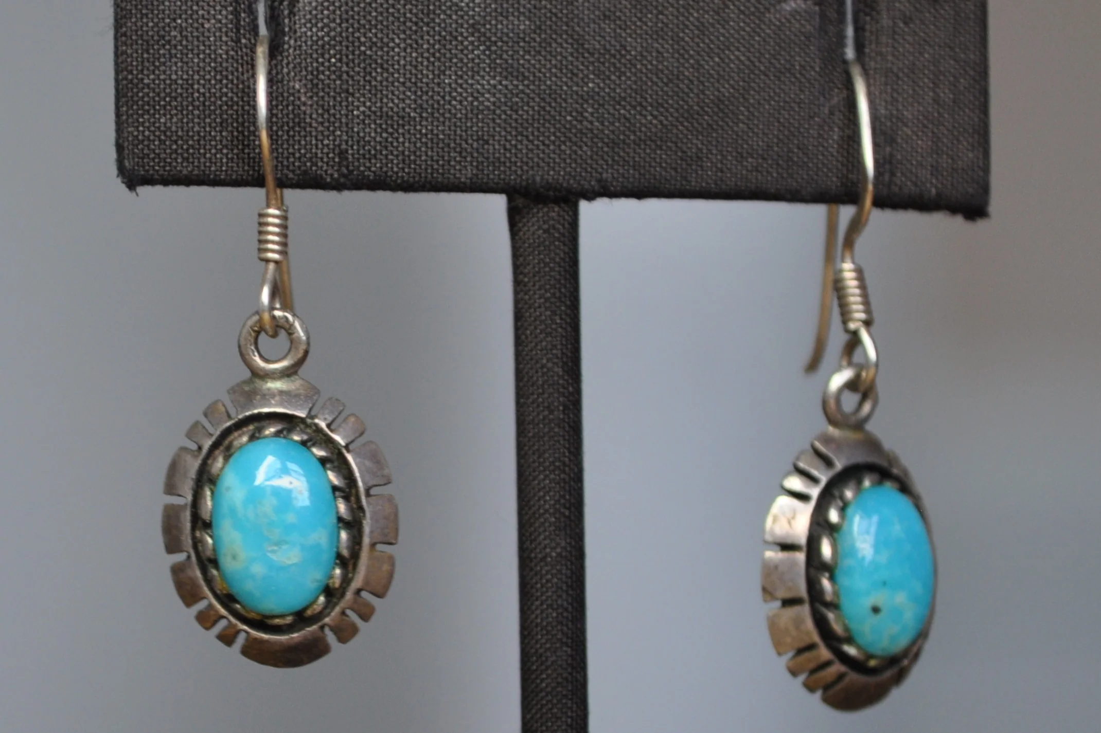 Silver Turquoise Cut Edges Earrings - Stamped and Tested Sterling Silver - Authentic Native Jewelry - Image 7