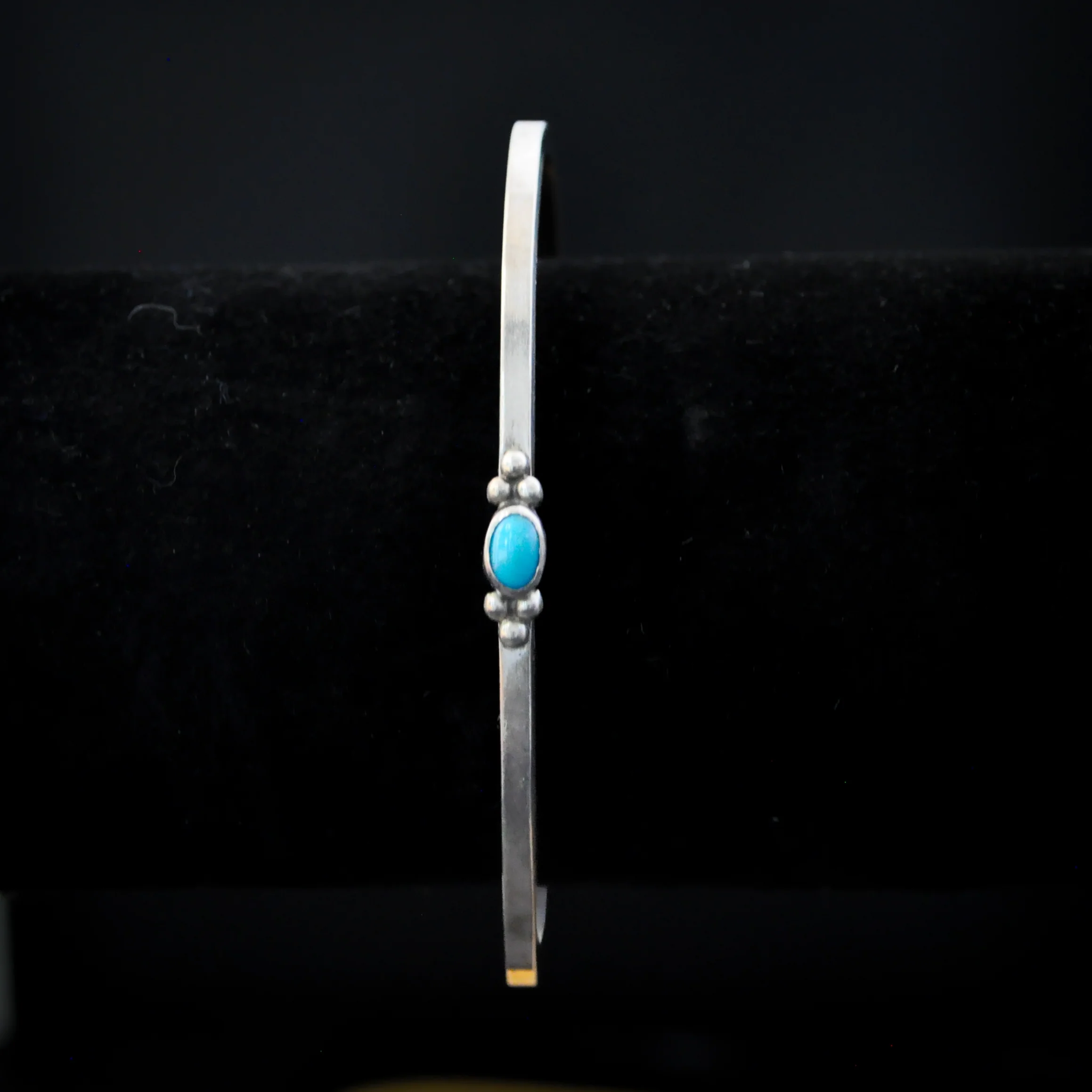 Sterling Silver Sleeping Beauty Turquoise Cabochon Cuff Bracelet - 5 in Wrist - Stamped and Tested Sterling Silver - Thin Native Sleeping Beauty Turquoise Bracelet - Image 6
