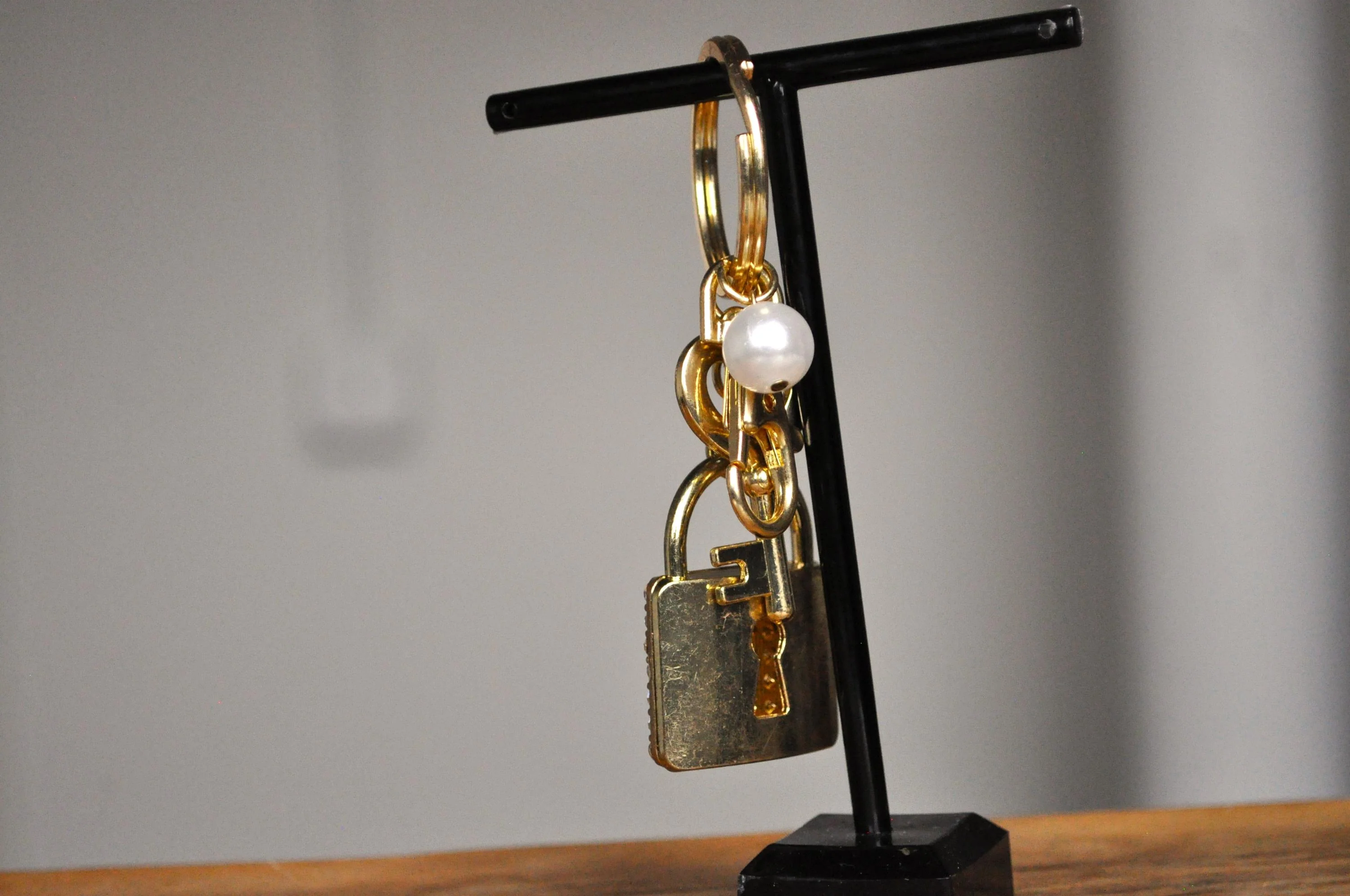 Sparkling Gold Tone Lock & Key Keychain - Rhinestone Studded Heart Key & Lock - Non-Opening Lock - Image 3