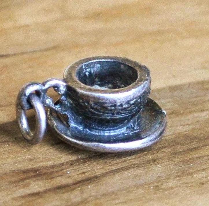 Sterling Silver Tea Cup Pendant - Tea Cup Sterling Charm - Vintage Tea Cup Miniature - Image 2
