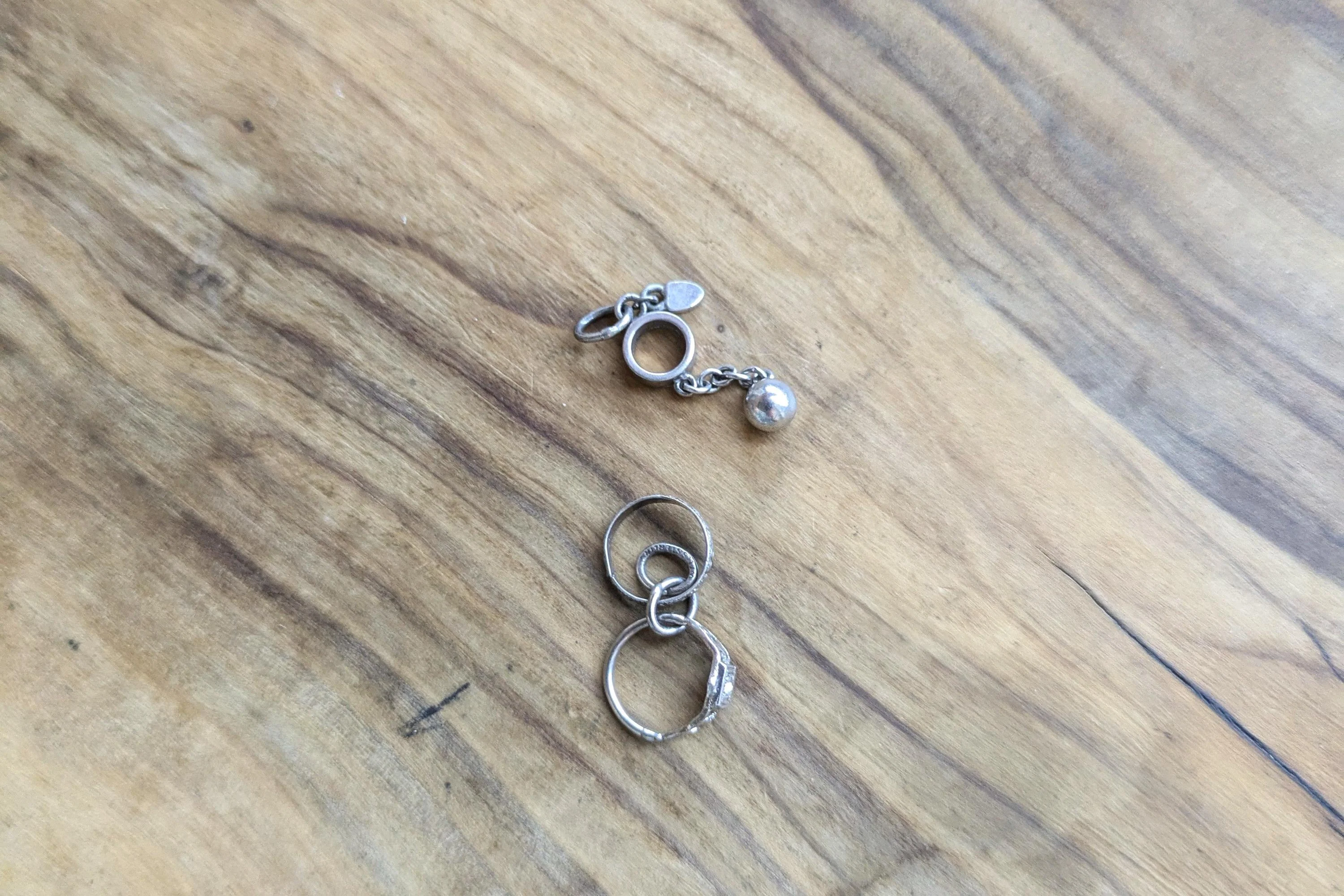 Set of Sterling Silver Engagement/Marriage Charms - Stamped and Tested Sterling Silver - Engagement Rings and Ball and Chain Charm - Image 3
