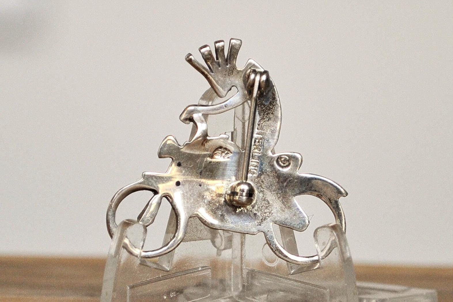 Sterling Silver Native American Kokopelli Biker Pin - Stamped and Tested Sterling Silver - Rare Native American Deity Jewelry - Native American Bikers - Image 2