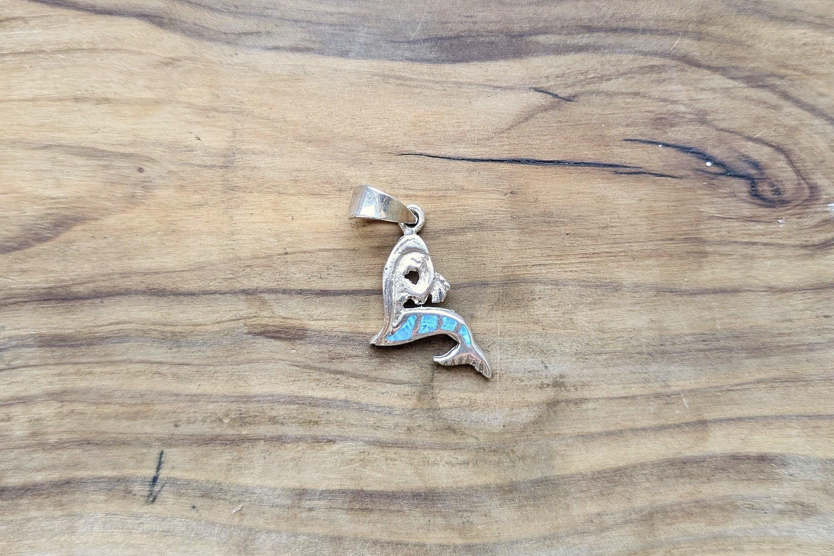 Sterling Silver Mermaid Inlay Fire Blue Opal Pendent - Stamped and Tested Sterling Silver - 950 Silver Mermaid Pendant - Image 4