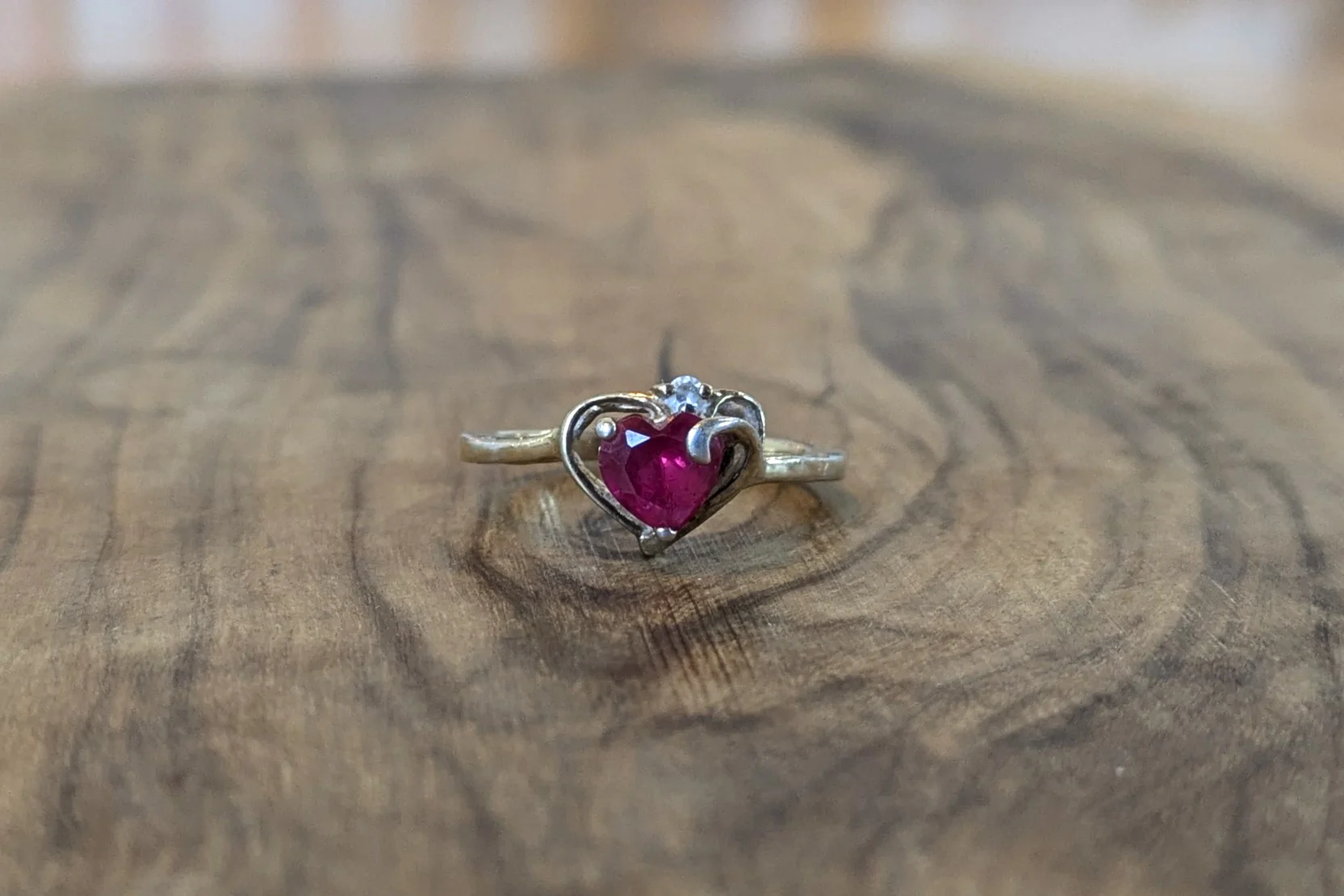 Stunning Gold Plated Silver Ruby Heart Ring - Size 7 - Stamped and Tested Sterling Silver - Heart Ruby Cut - Heart Sterling Outline - Image 3