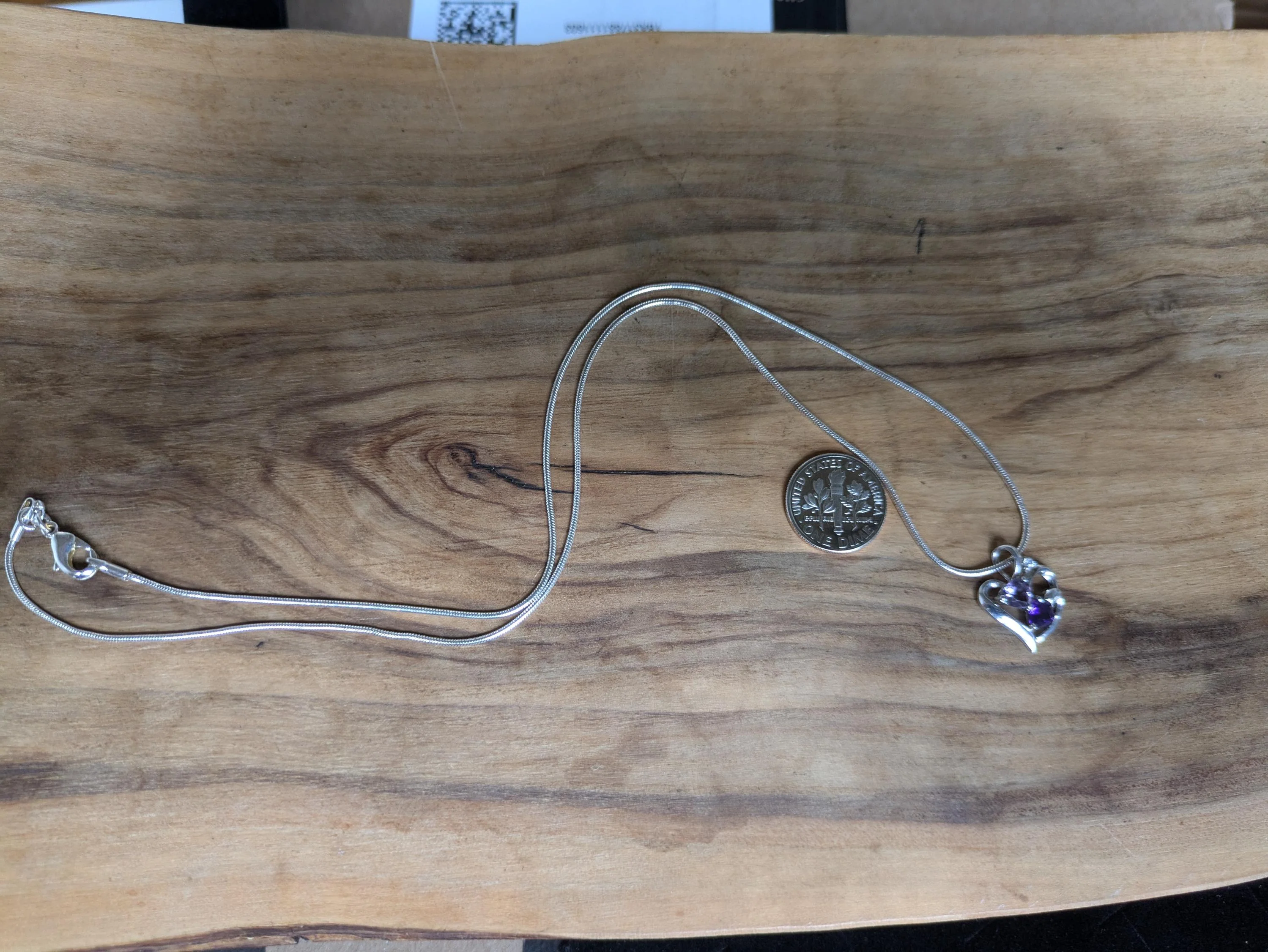 Stunning Sterling Silver Amethyst Gemstone Heart Pendant Necklace - 20 in - Varying Amethyst Shades Necklace - Double Amethyst Heart Pendant - Image 4