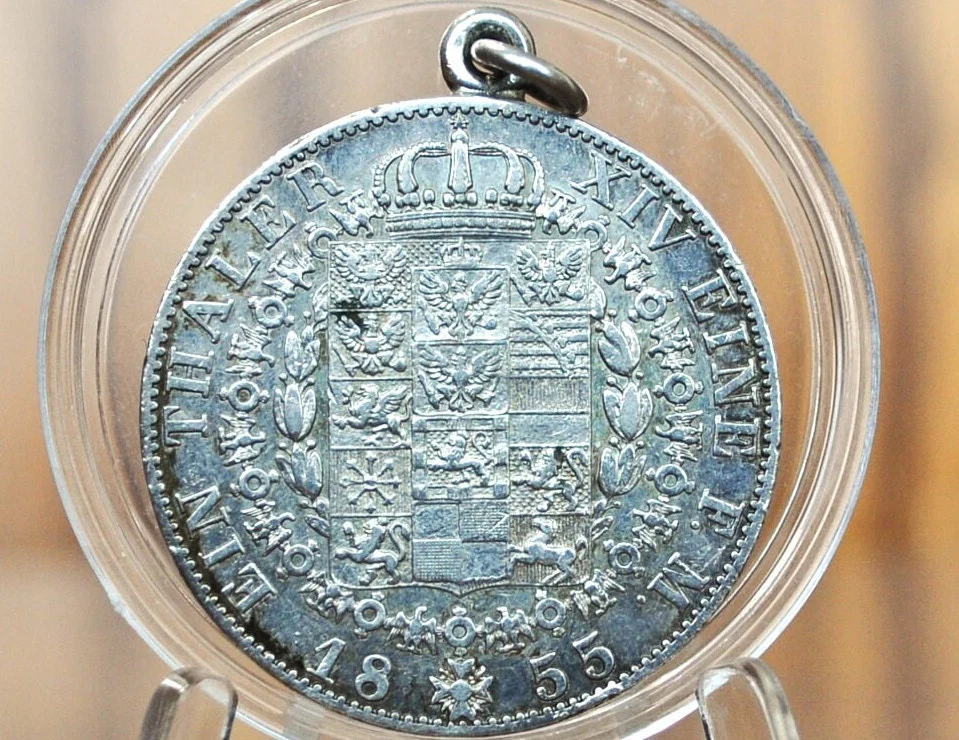 Super Cool 1855A Prussian Silver 1 Thaler - Modified For Pendent - AU Condition - - Image 3
