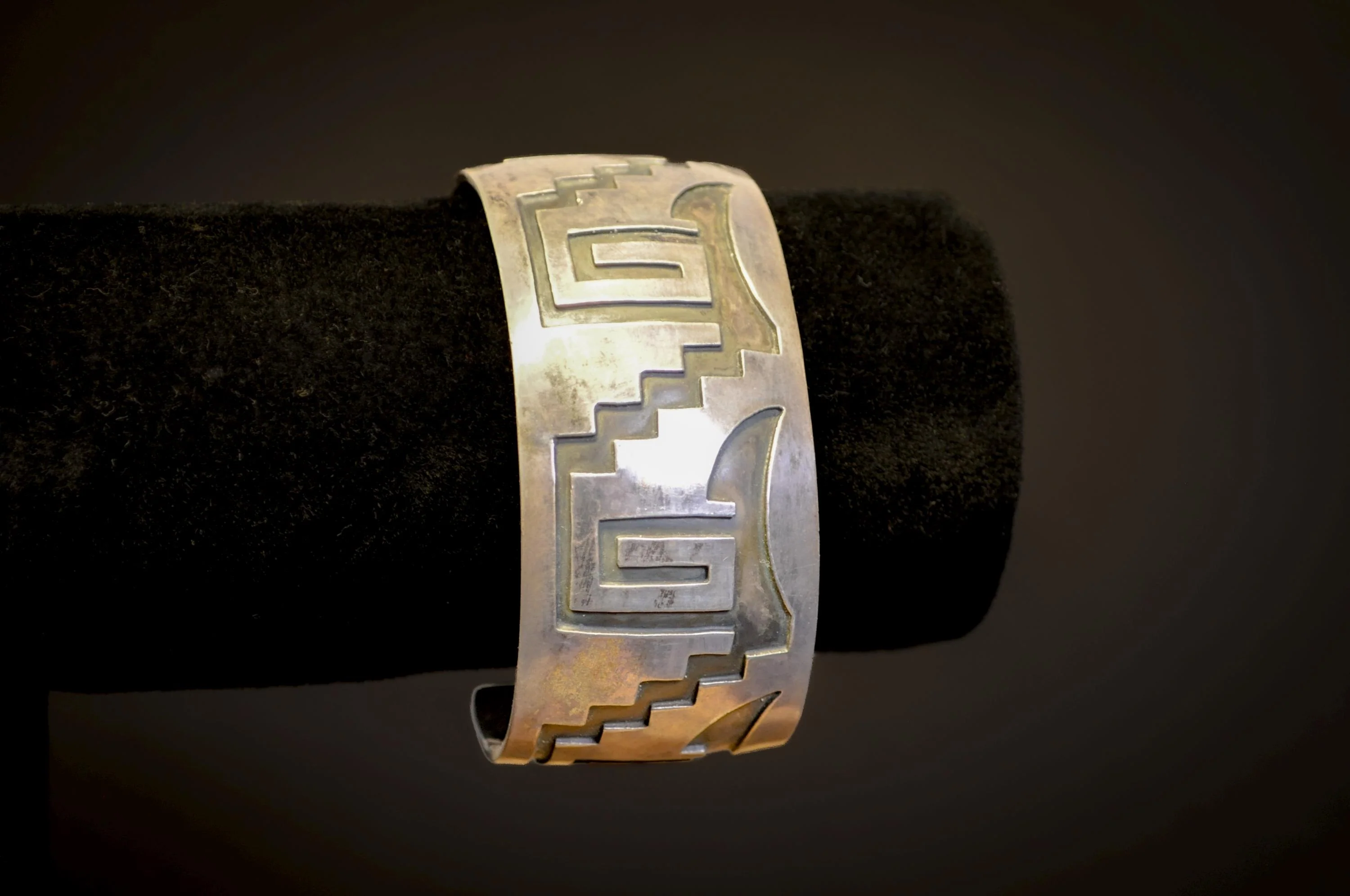 Micheal Tahe Geometric Navajo Cuff Sterling Silver - "Micheal Tahe" Stamped Geometric Antique Navajo Cuff Bracelet Sterling Silver - Image 2