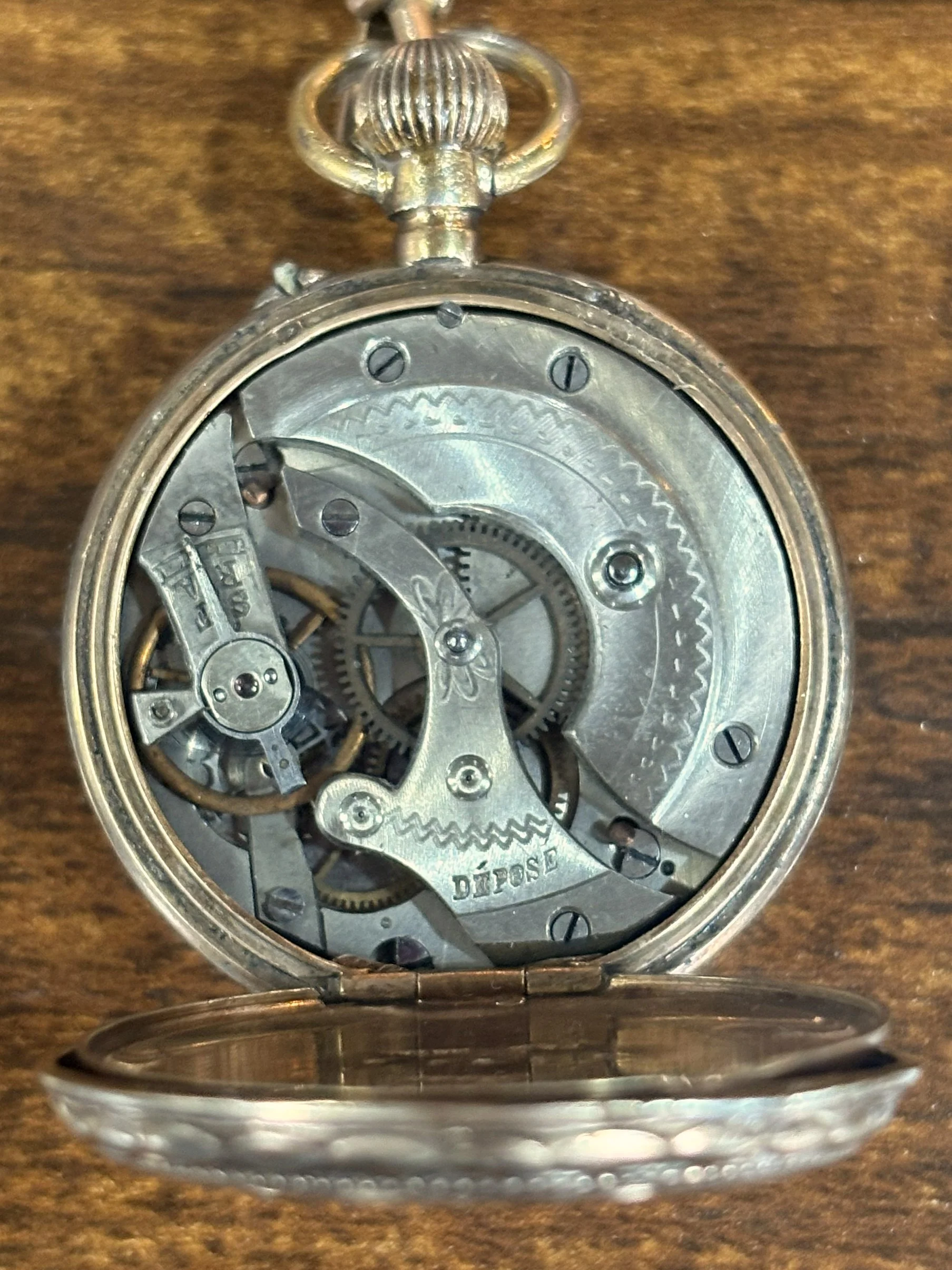 Antique LMiss .800 Silver Pocket Watch & Victorian Seed Pearl Slide Chain Starts/Stops - Antique Swiss K & M 80% Silver Pocket Watch & Long Slide Chain Necklace Repairable - Image 3